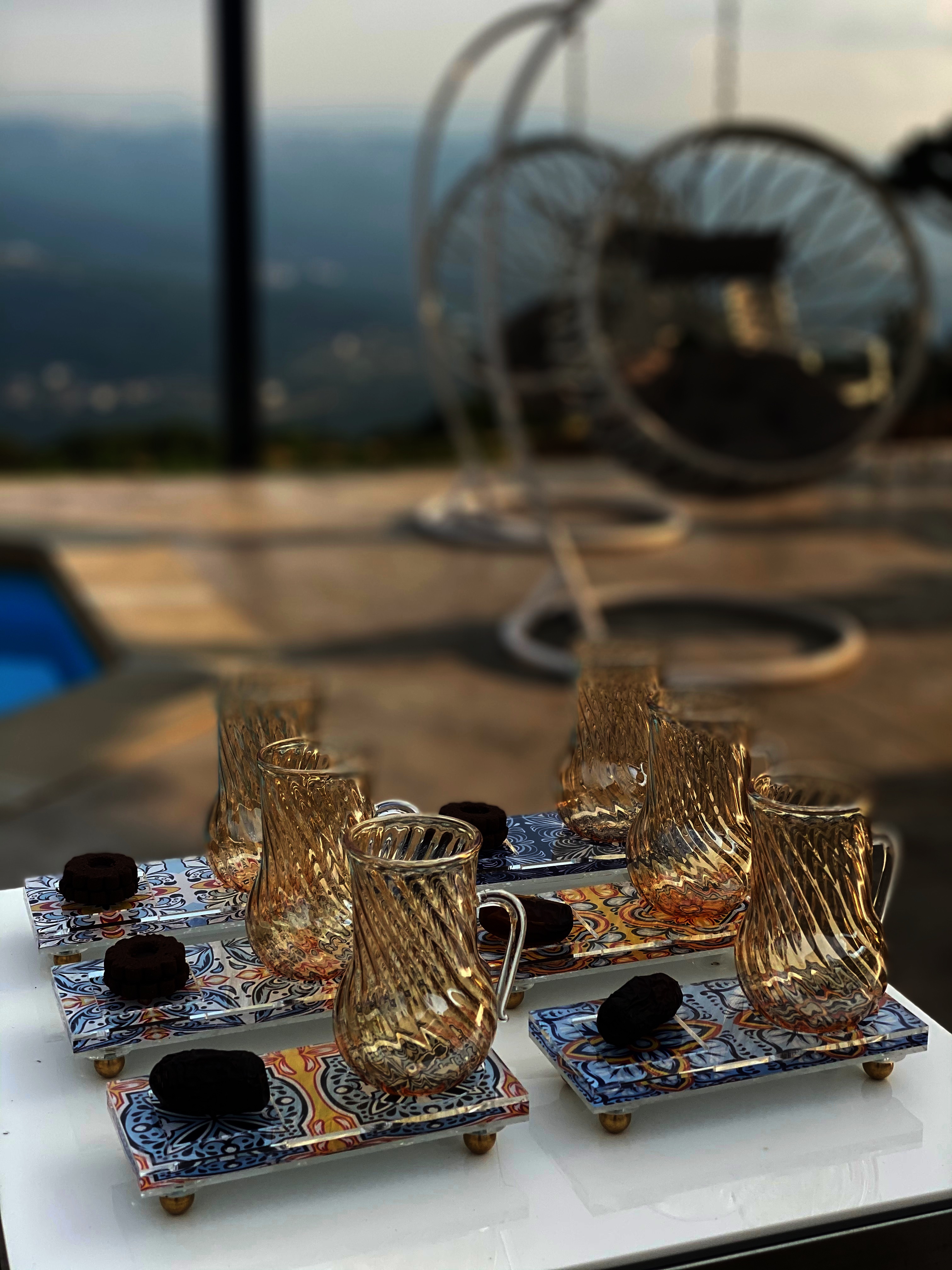Acrylic Plate with Crystal Handmade Tea Cup (Set of 6 Pieces) - Positano Collection