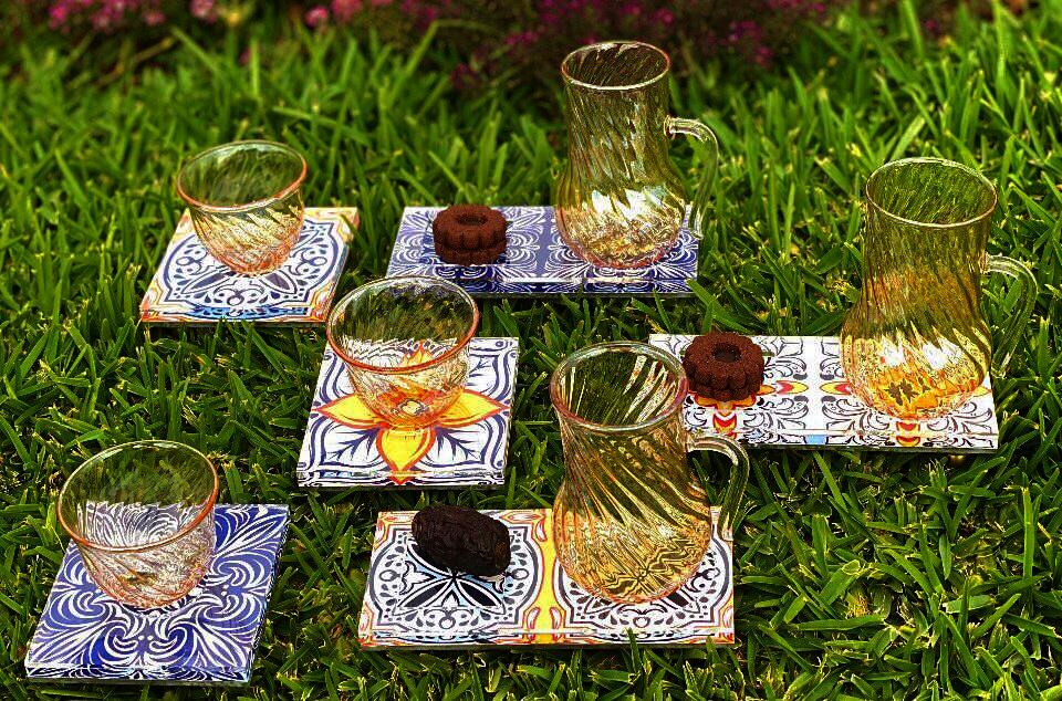 Acrylic Plate with Crystal Handmade Tea Cup (Set of 6 Pieces) - Positano Collection