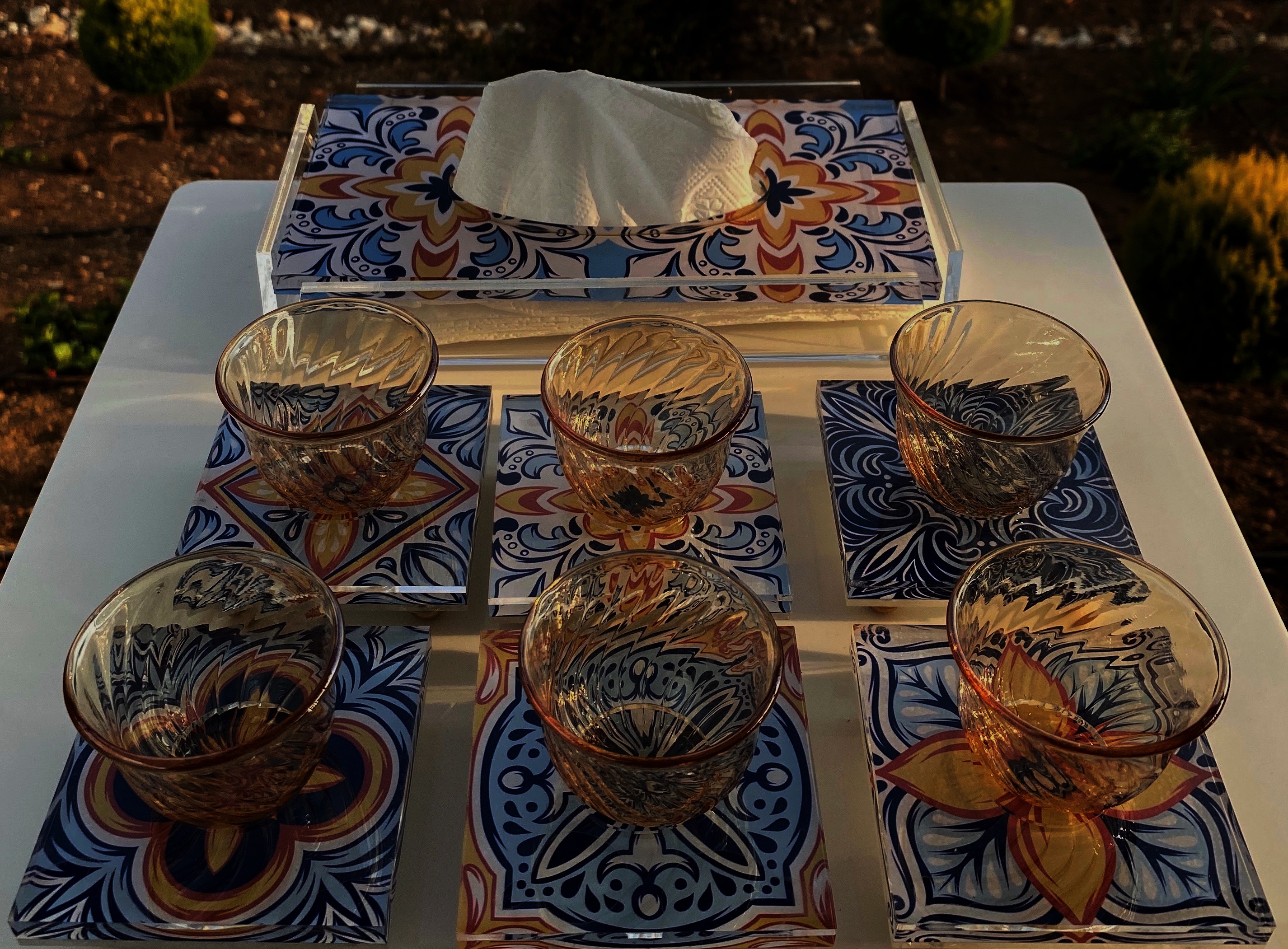 Acrylic Plate with Crystal Handmade Coffee Cup (Set of 6 Pieces) - Positano Collection