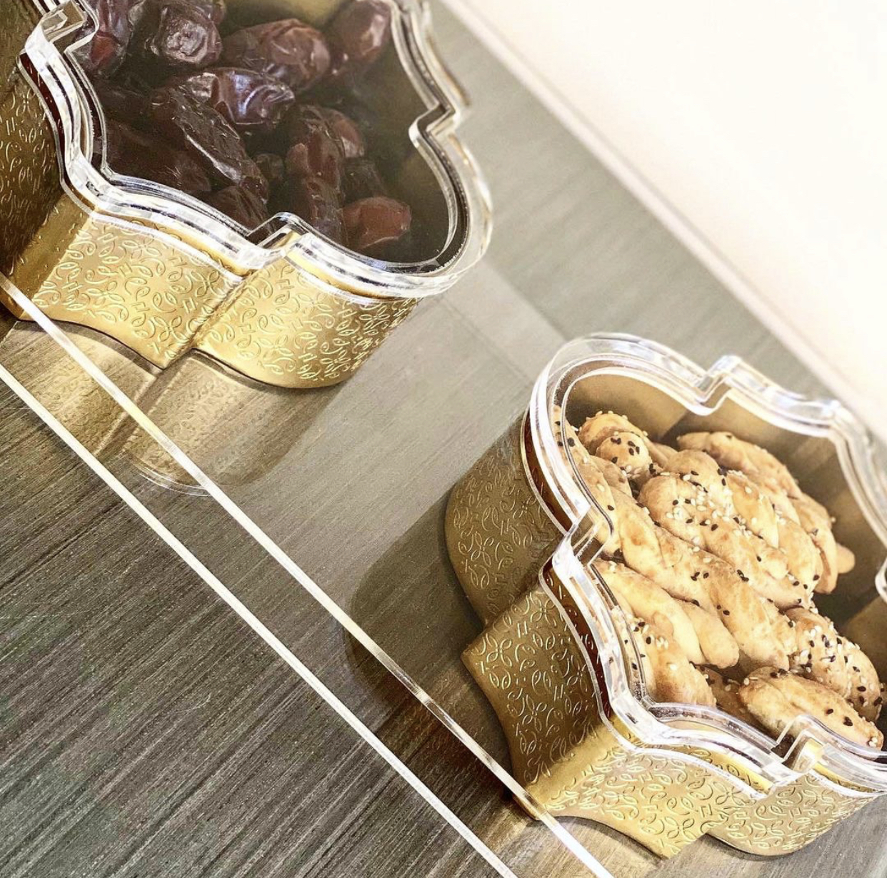 Acrylic Tray with 2 Metal Engraved Boxes - Arabesque Collection