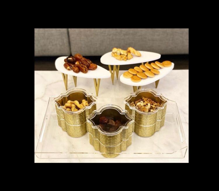 Acrylic Tray with 3 Metal Engraved Boxes - Arabesque Collection