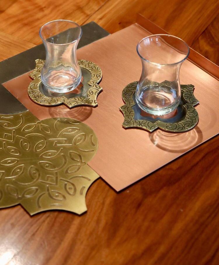 Metal Plate with Tea Glass Cup - Arabesque Collection