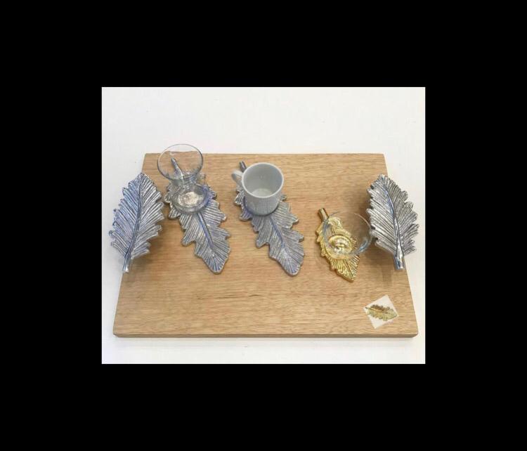 Wooden Tray with Metal Feather Handles - Feather Collection