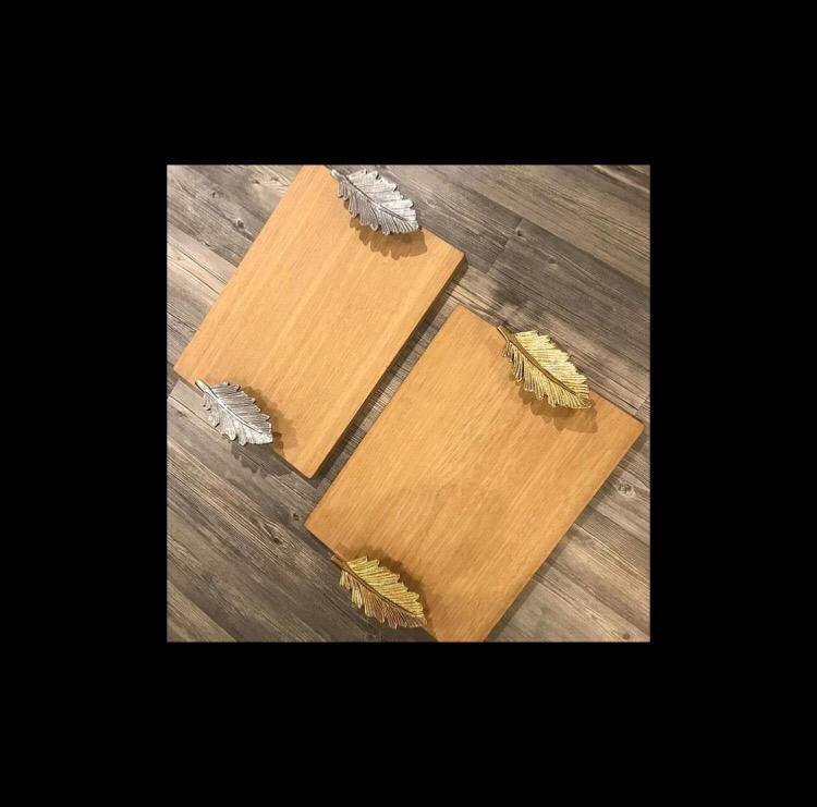 Wooden Tray with Metal Feather Handles - Feather Collection
