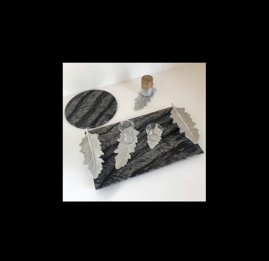 Metal Feather Plate with Glass Coffee Cup (Set of 12 Pieces) - Feather Collection