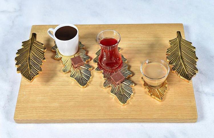 Metal Feather Plate with Glass Tea Cup (Set of 12 Pieces) - Feather Collection