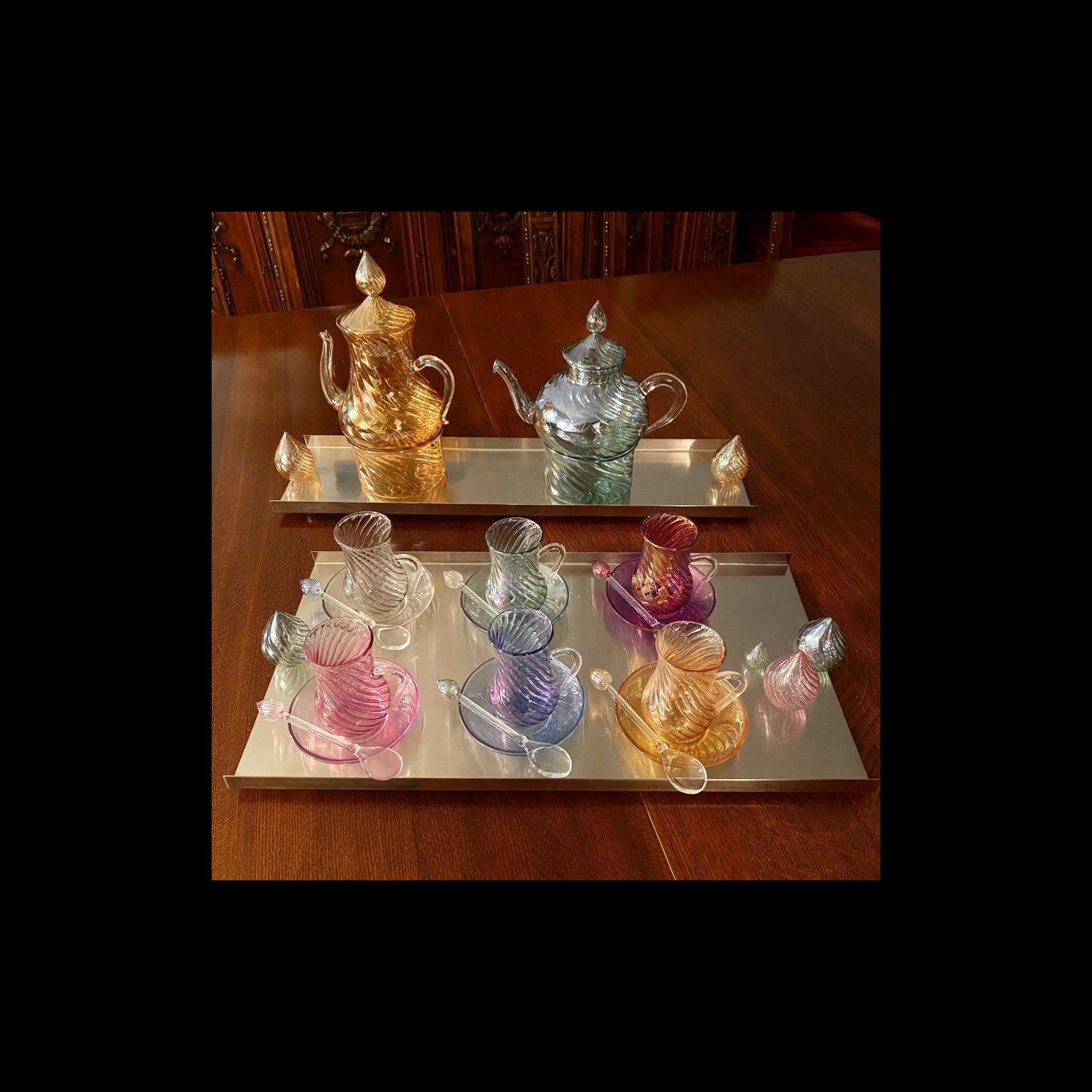 Crystal Handmade Plate with Tea Glass Cup (Set of 6 Pieces) - Crystal Collection