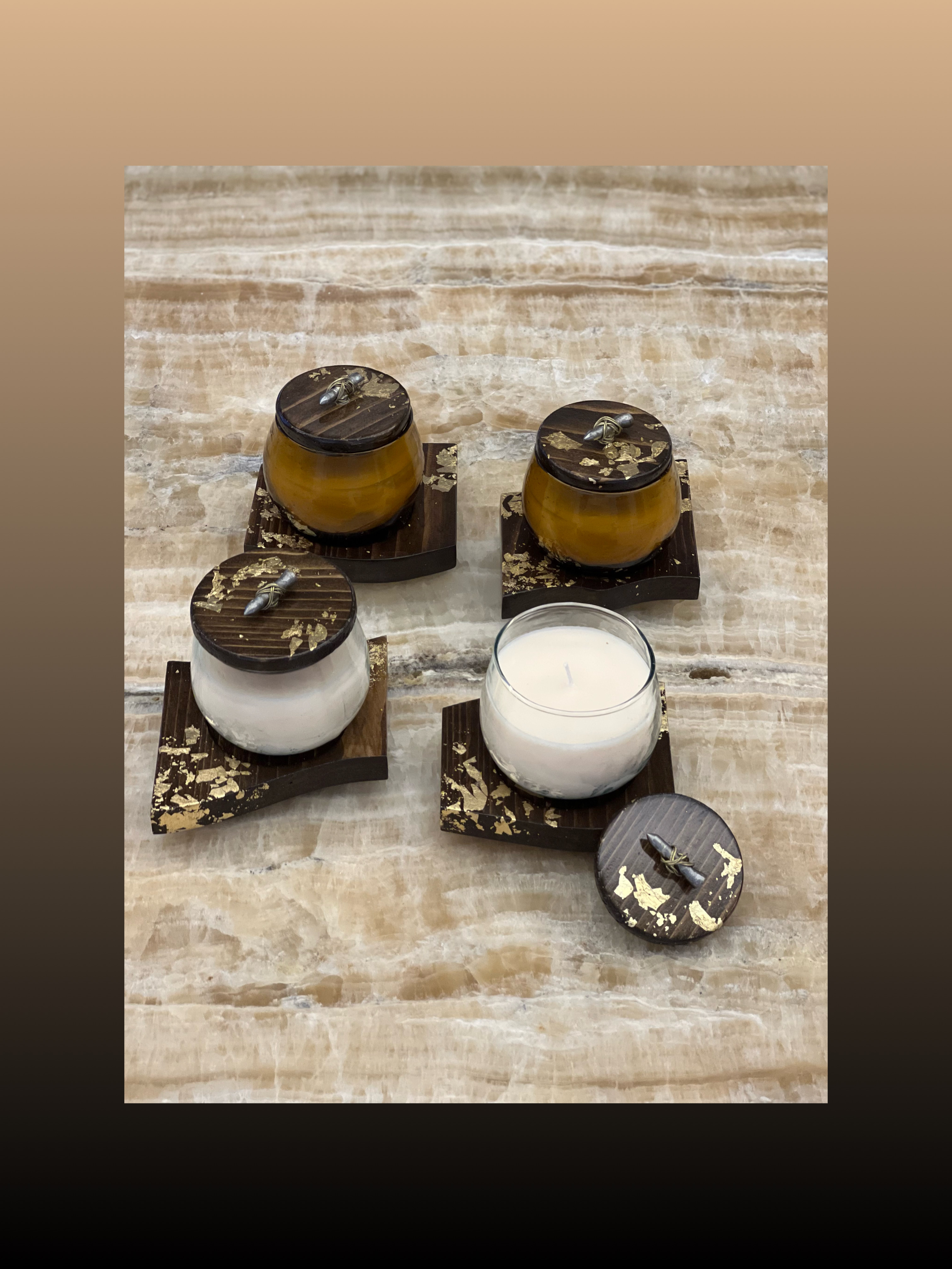Scented Candle Holder with Wooden Cover and Plate