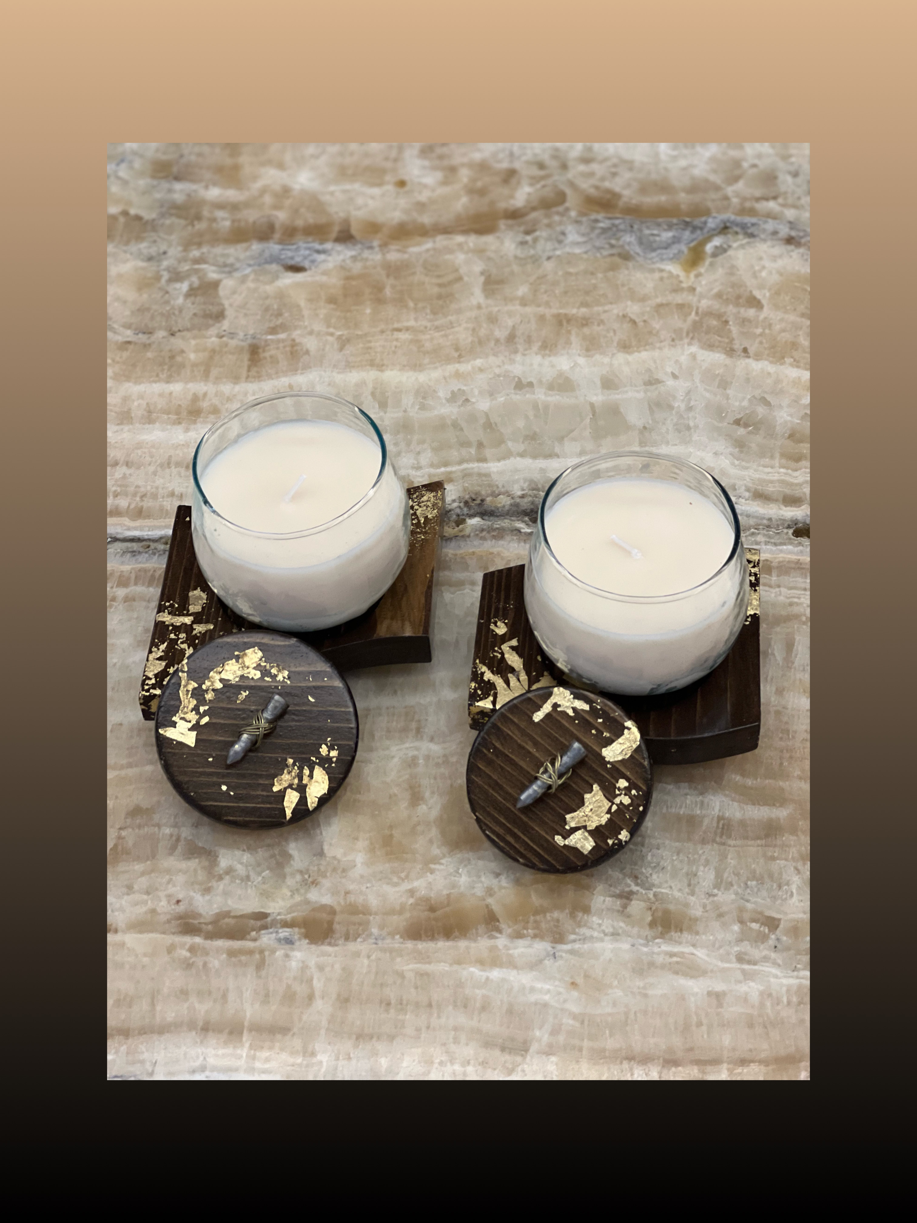Scented Candle Holder with Wooden Cover and Plate