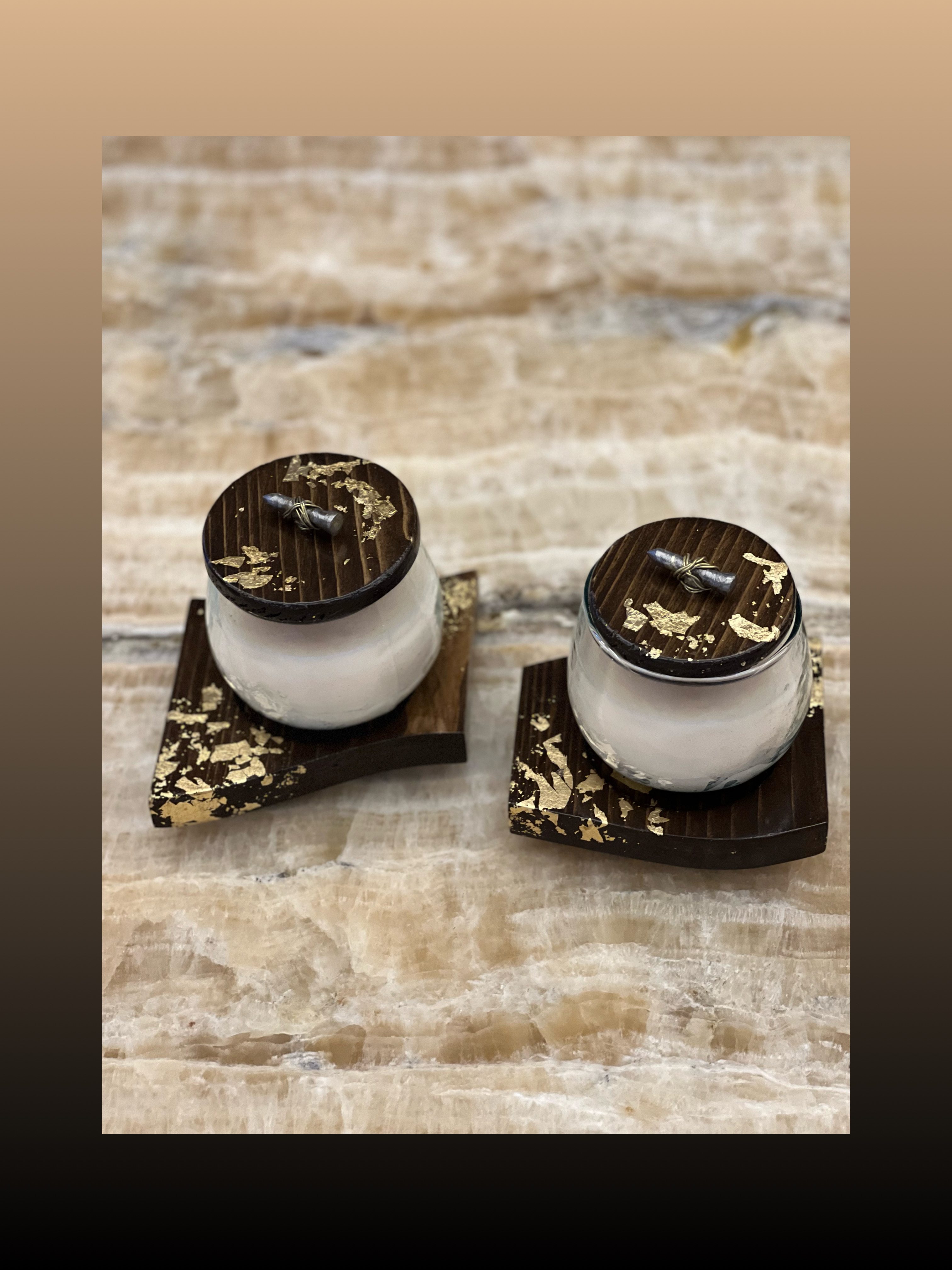 Scented Candle Holder with Wooden Cover and Plate