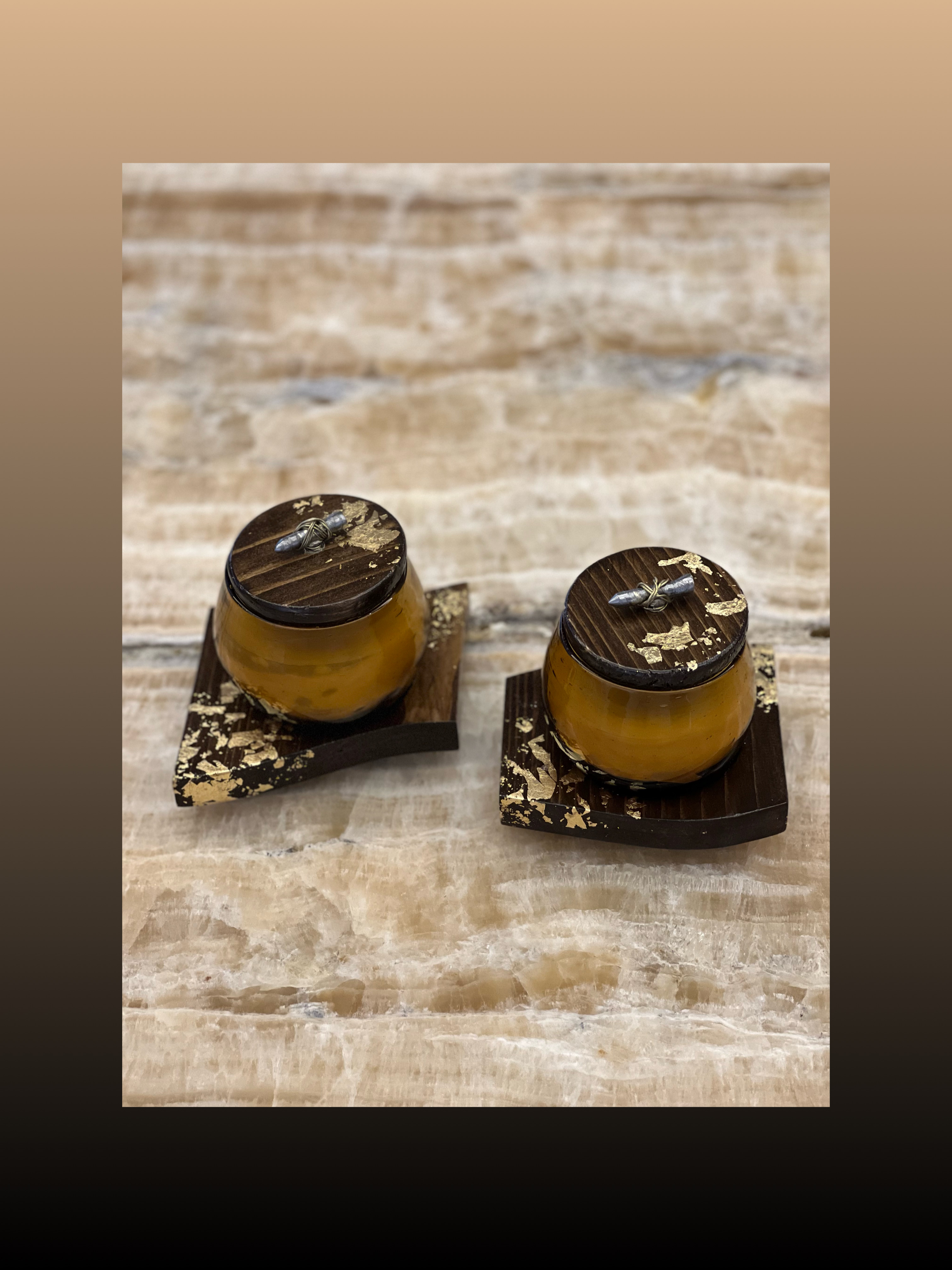 Scented Candle Holder with Wooden Cover and Plate