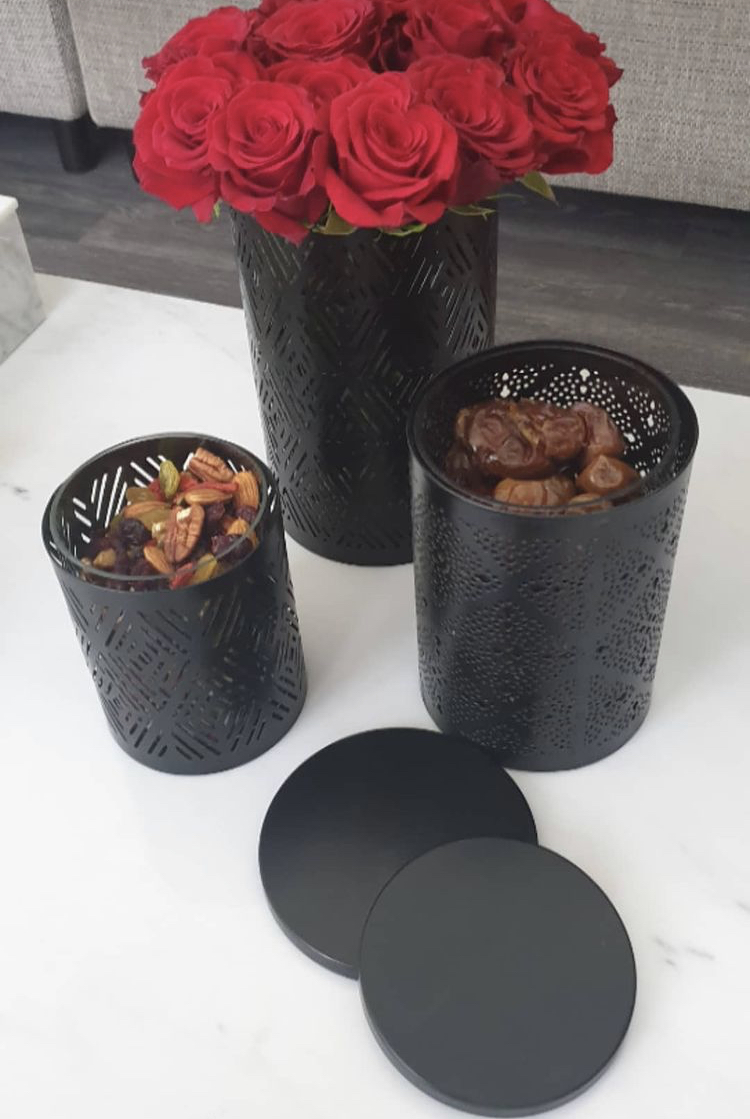 Metal Box with Glass Bowl (Set of 3 Pieces) - Patterns Collection