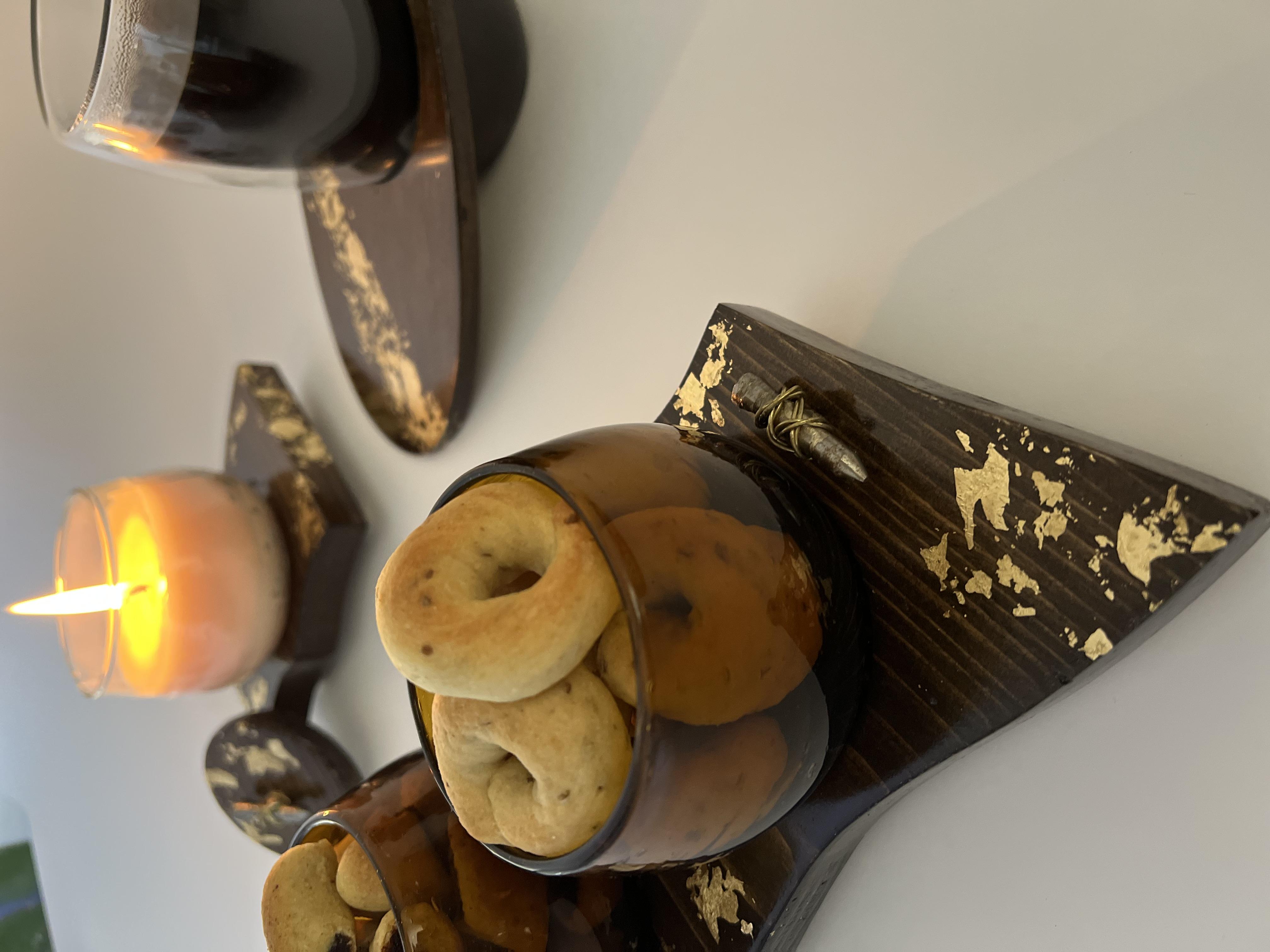 Wooden Plate with Glass Bowls - Amber Gold Collection