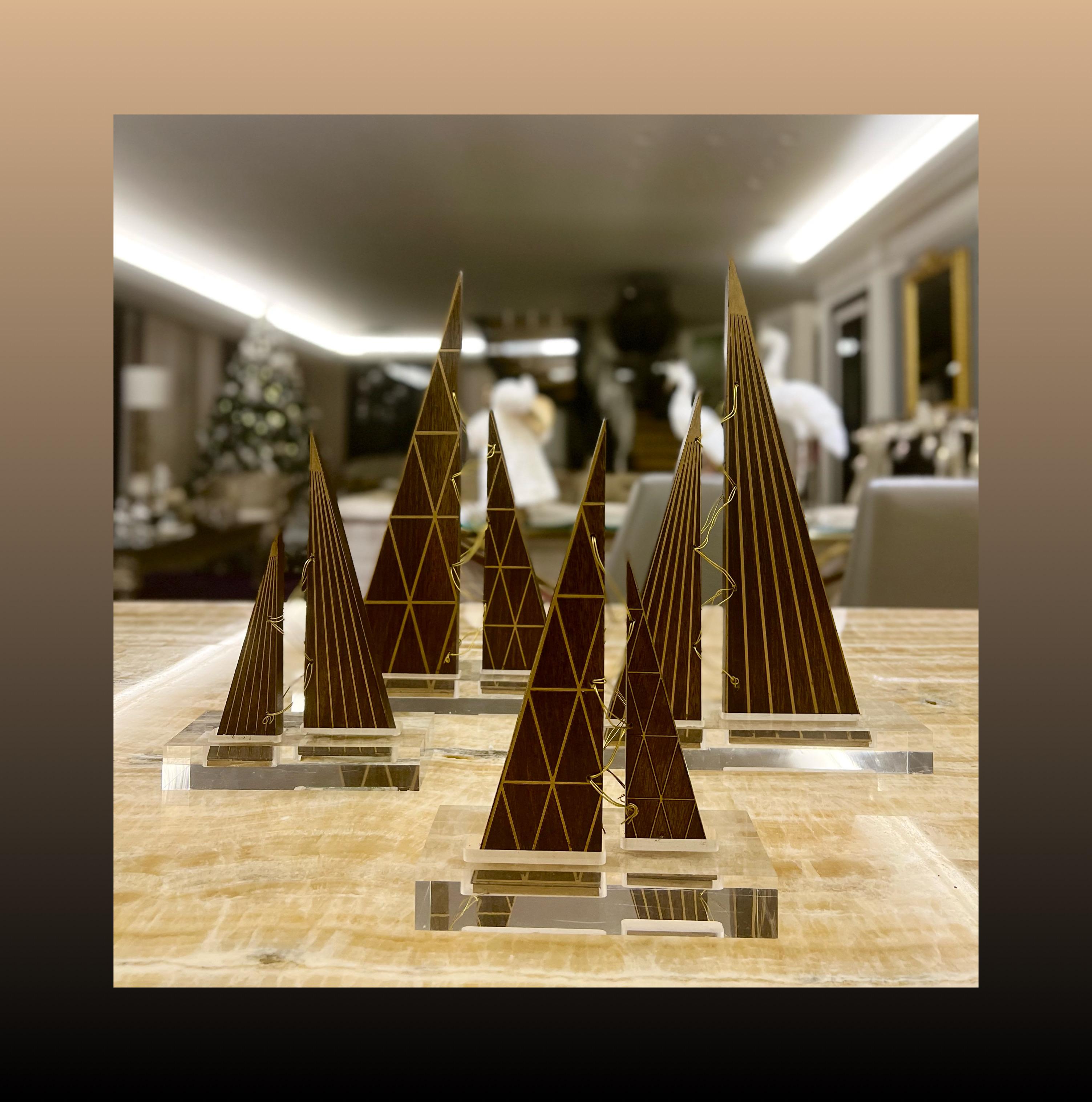 Wooden Tree with  Linear Pattern - Amber Gold Collection