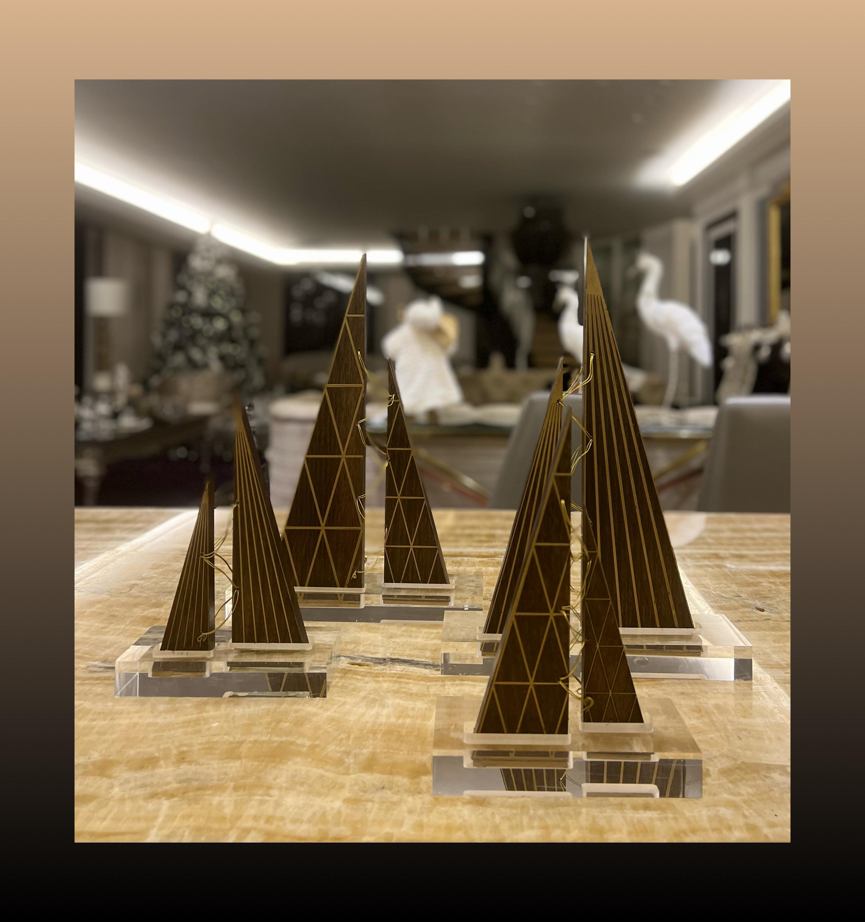 Wooden Tree with  Linear Pattern - Amber Gold Collection