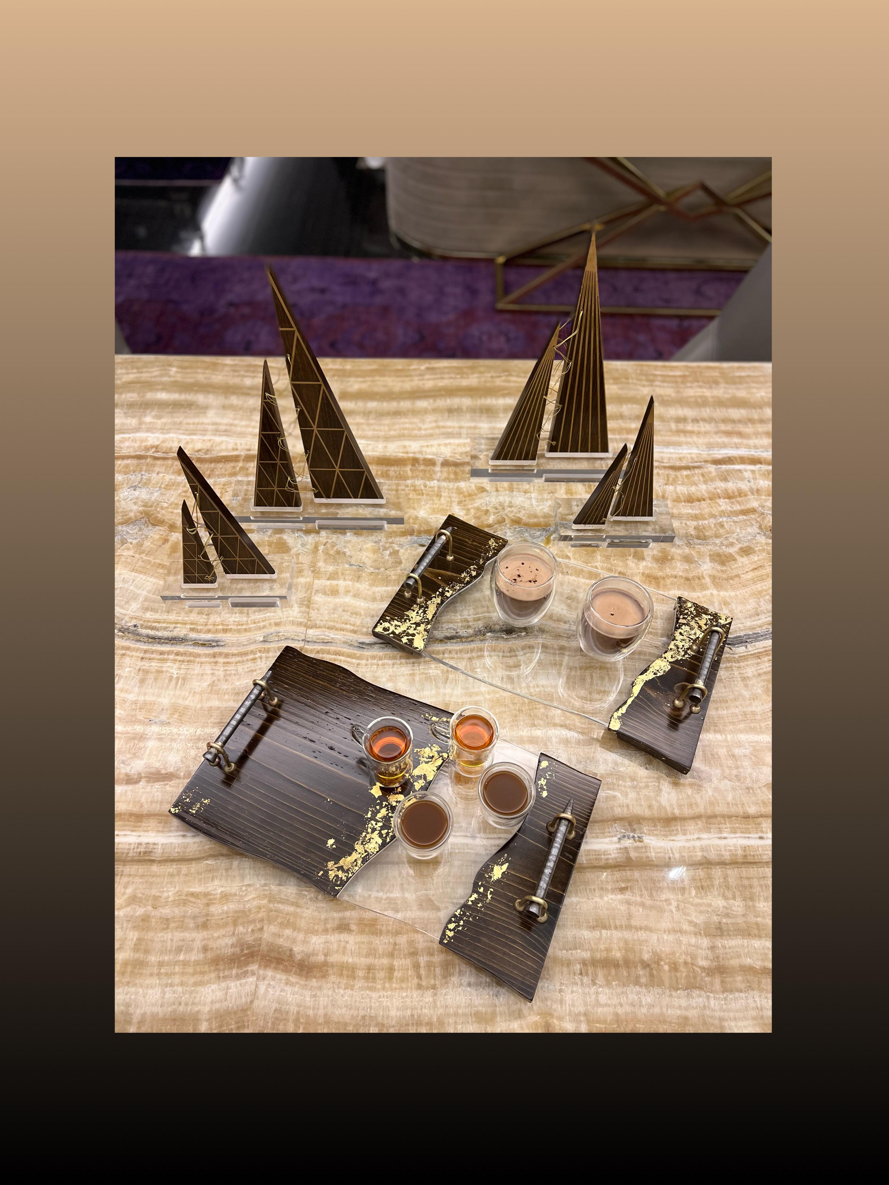 Acrylic Tray with Wooden Borders - Amber Gold Collection