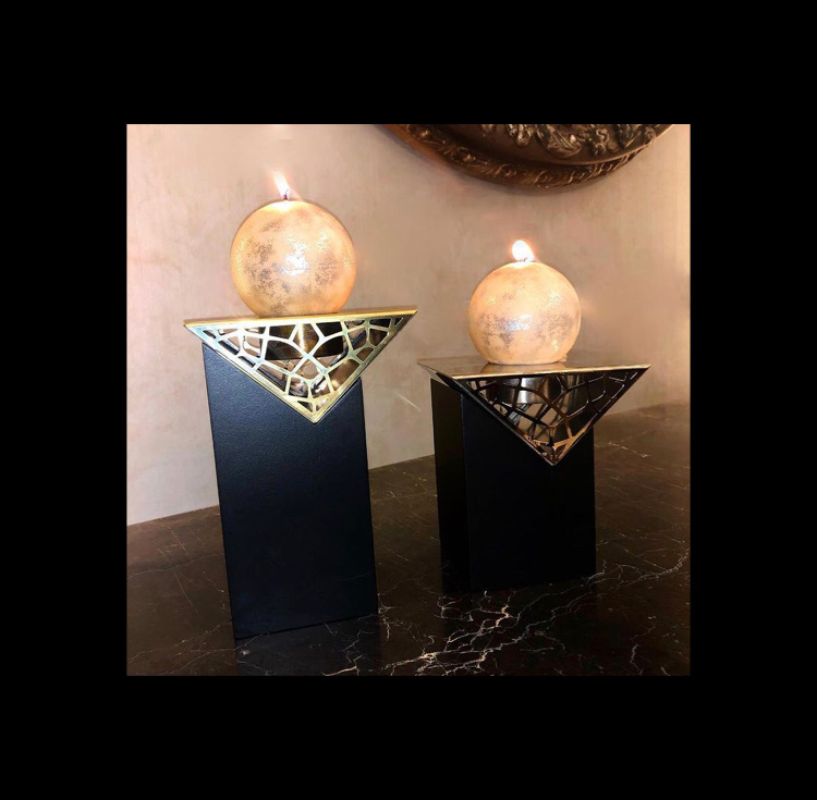 Wooden Metal Candle Holder - Triangular Collection