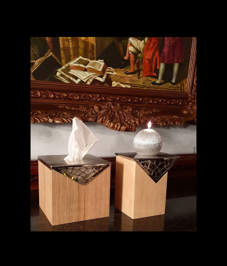 Wooden Metal Tissue Box - Triangular Collection