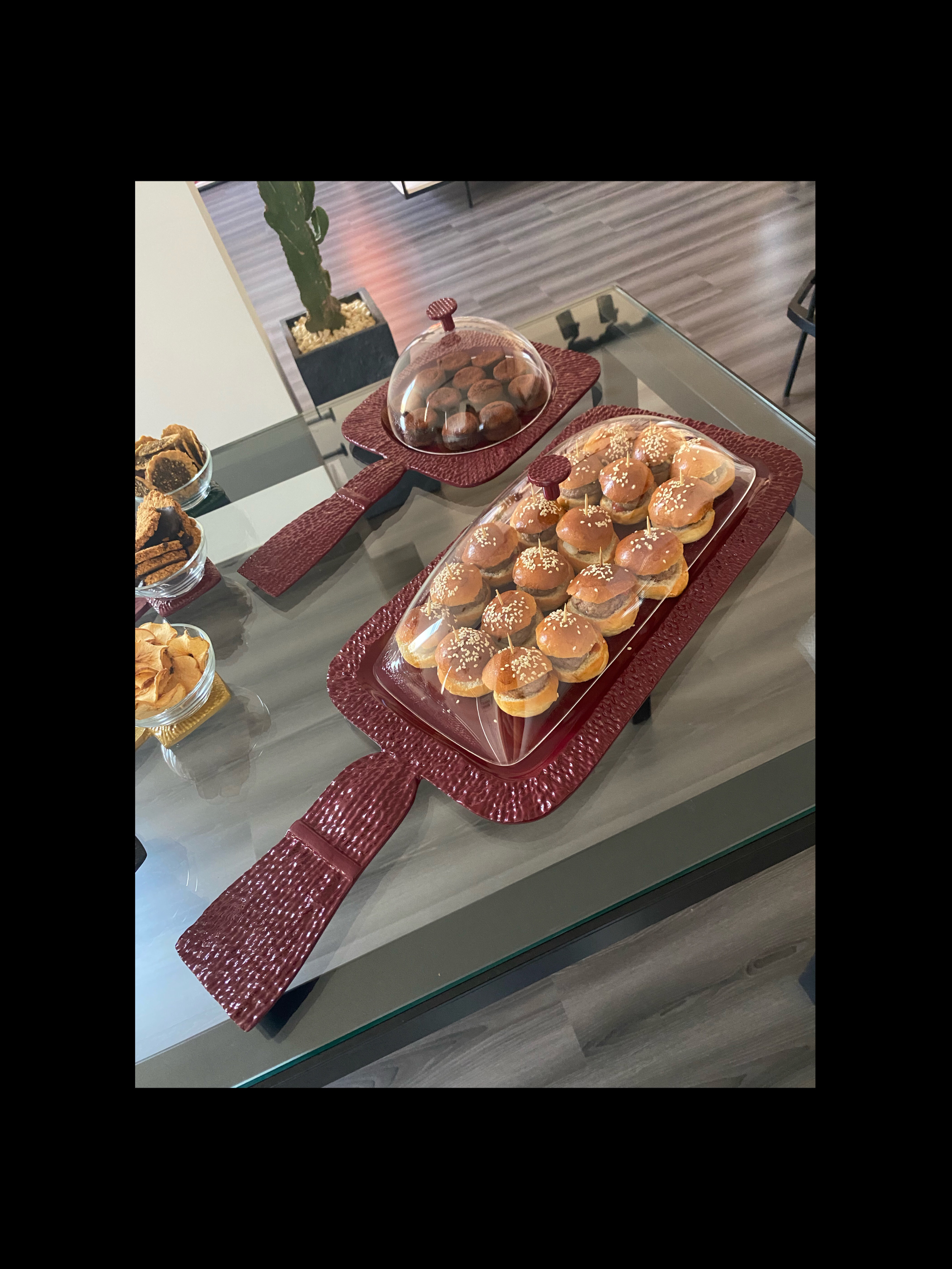 Colored Metal Tassel Platter  with Acrylic Cover Rectangle Shaped - Tiffany Collection