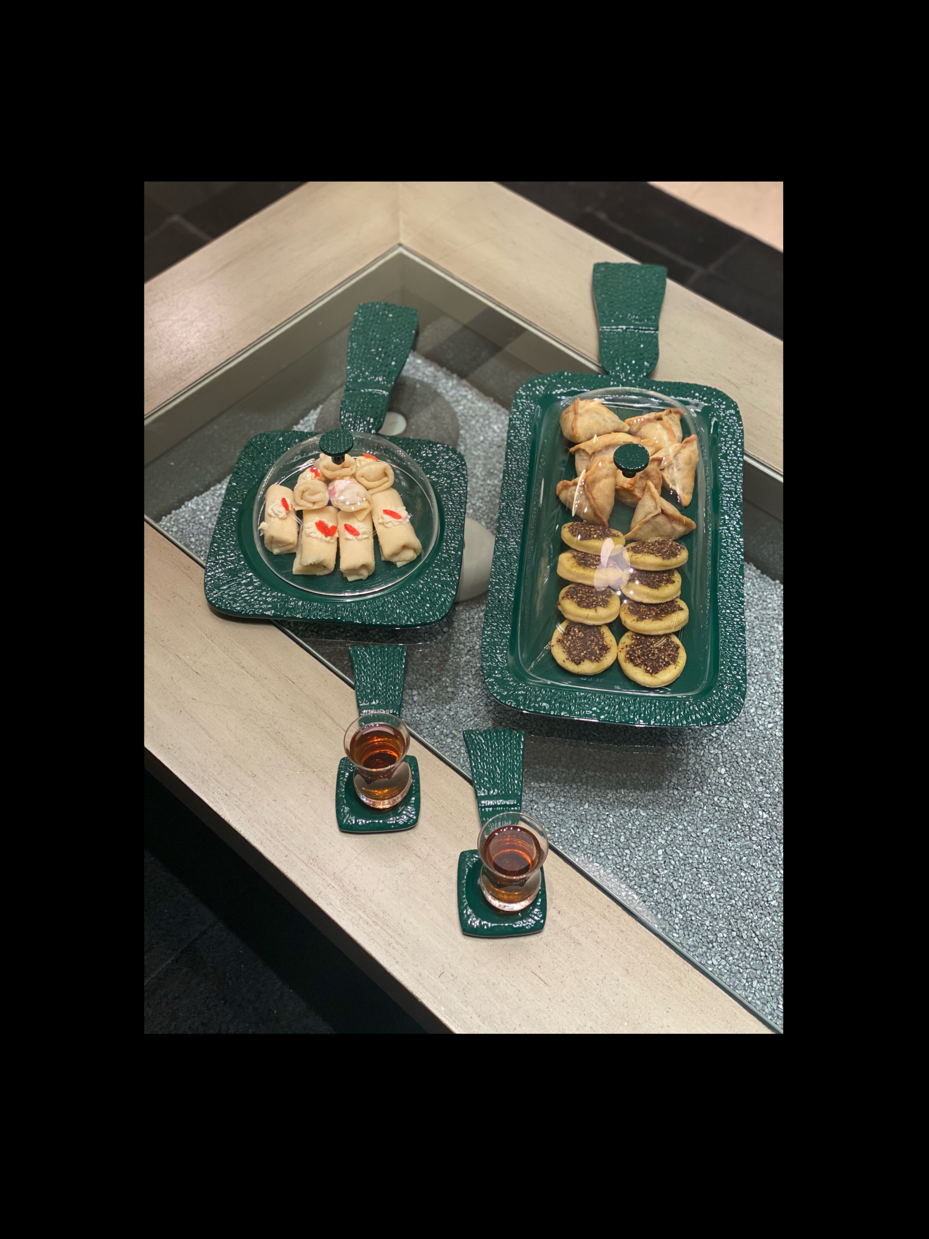 Colored Metal Tassel Platter  with Acrylic Cover Rectangle Shaped - Tiffany Collection