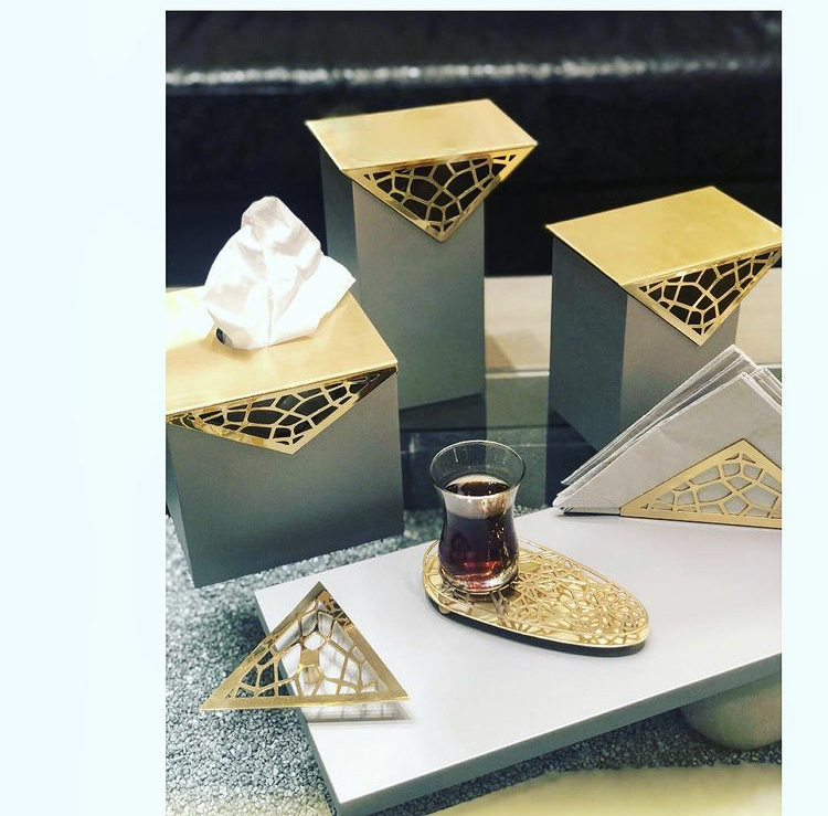 Wooden Box  with Metal Cover - Triangular Collection