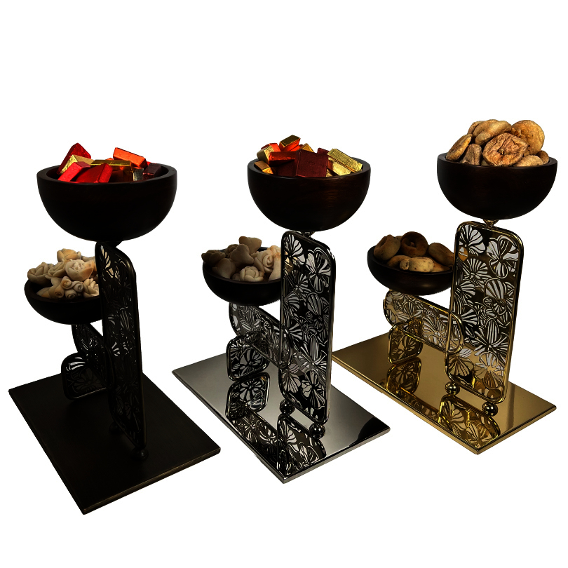 Chocolate Wood Bowls on Brass Stand - The Orchid Collection