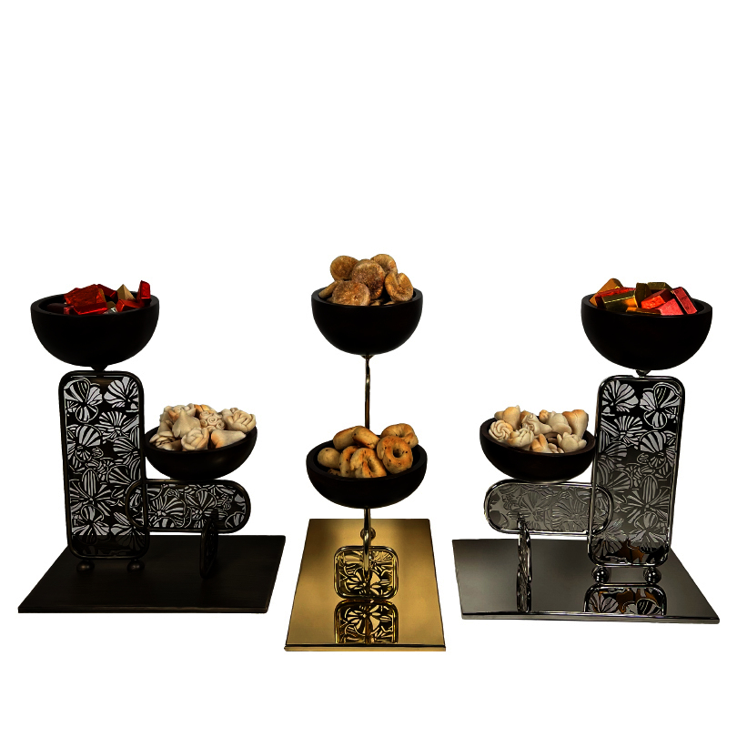 Chocolate Wood Bowls on Brass Stand - The Orchid Collection