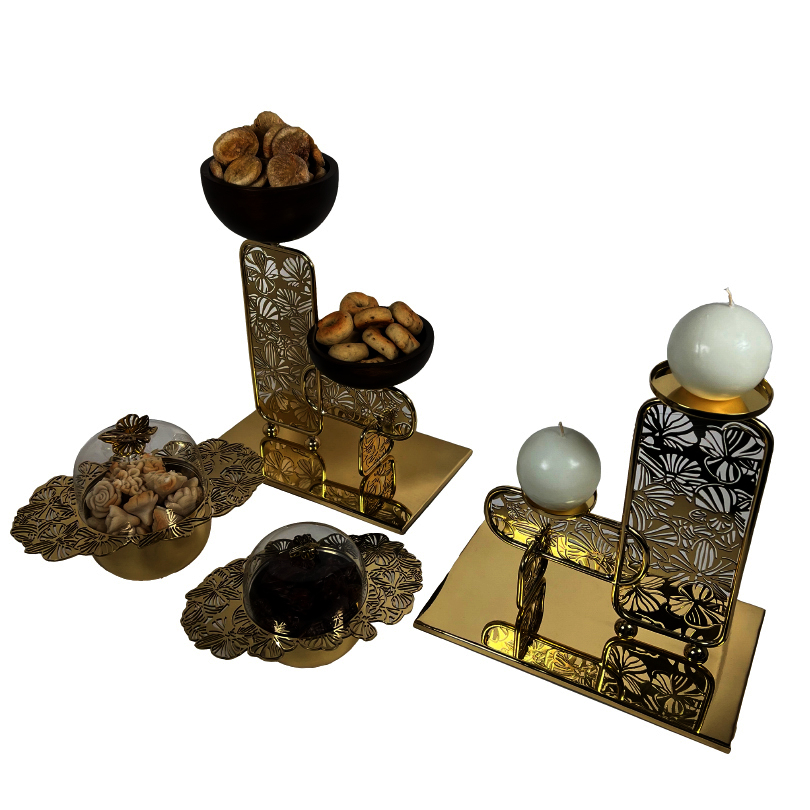 Chocolate Wood Bowls on Brass Stand - The Orchid Collection