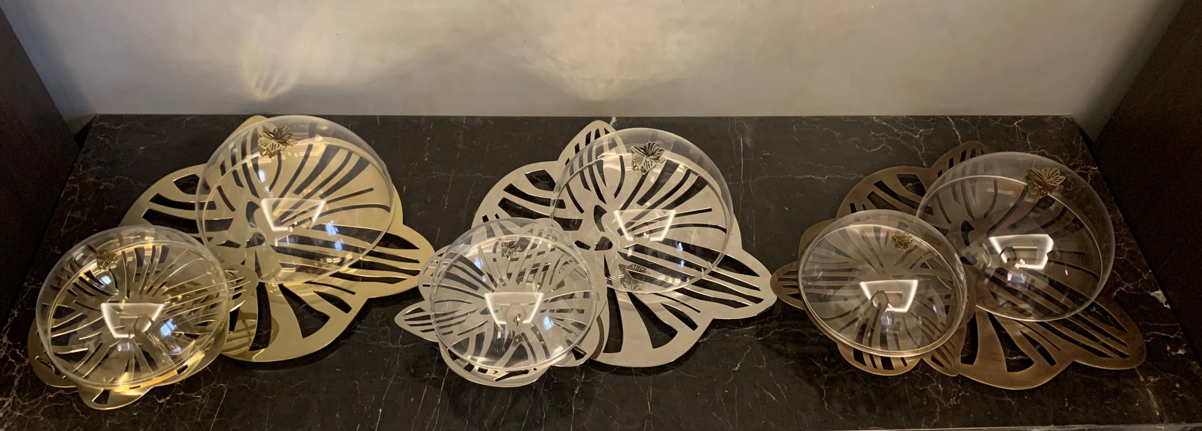 Two Layers Brass Cake Stand with Acrylic Cover - The Orchid Collection