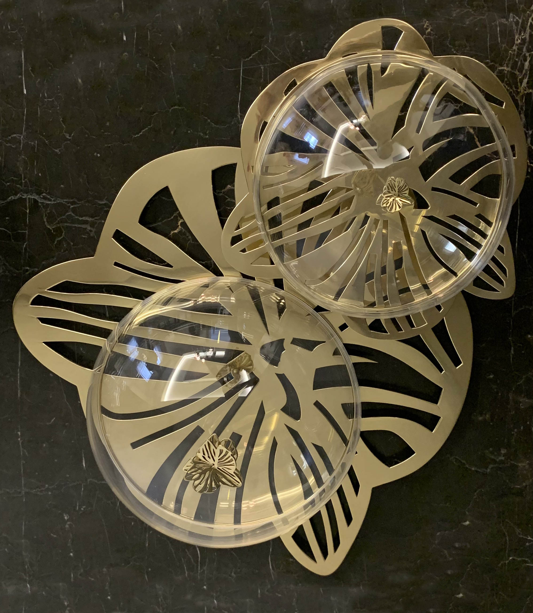 Two Layers Brass Cake Stand with Acrylic Cover - The Orchid Collection