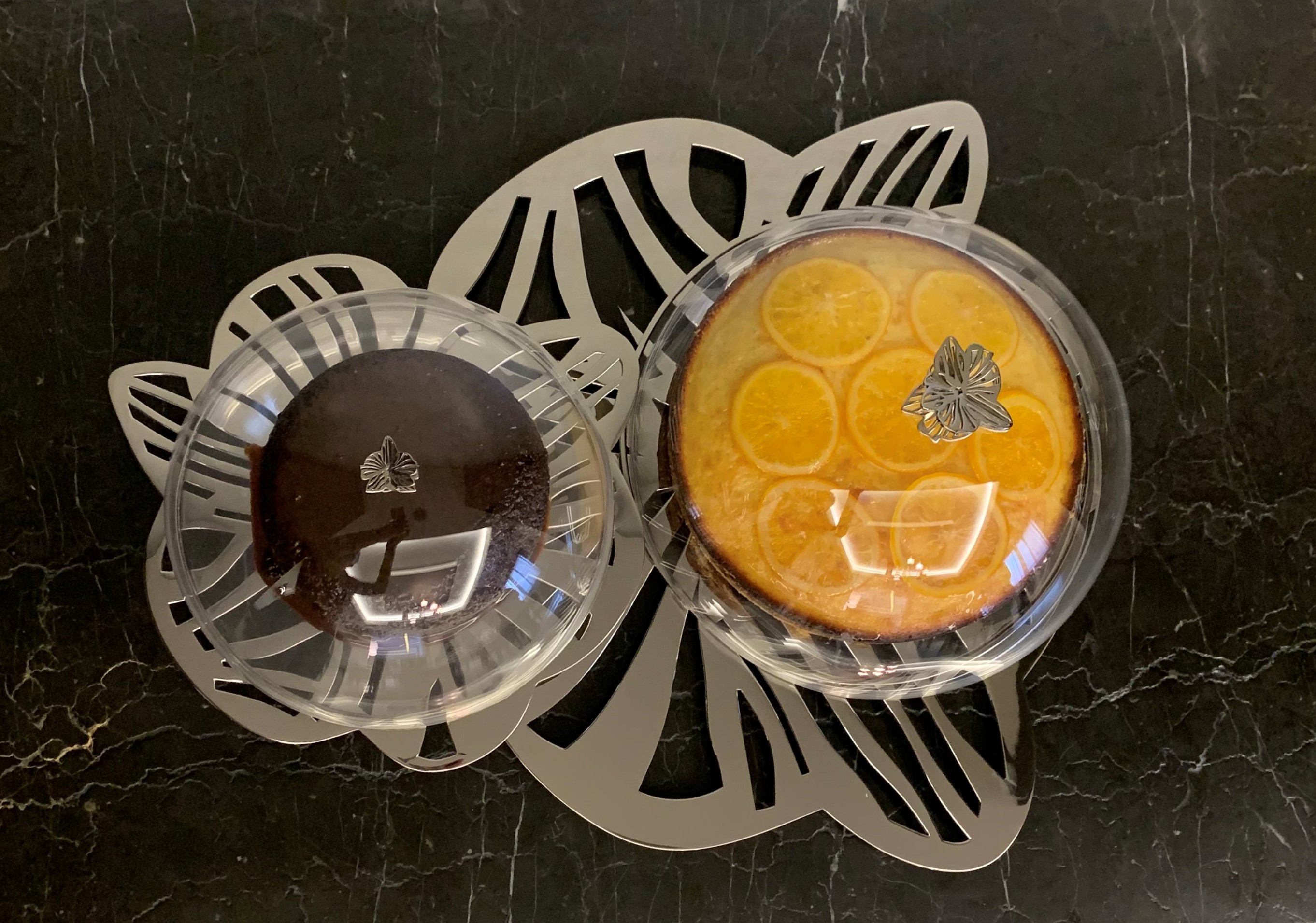 Two Layers Brass Cake Stand with Acrylic Cover - The Orchid Collection