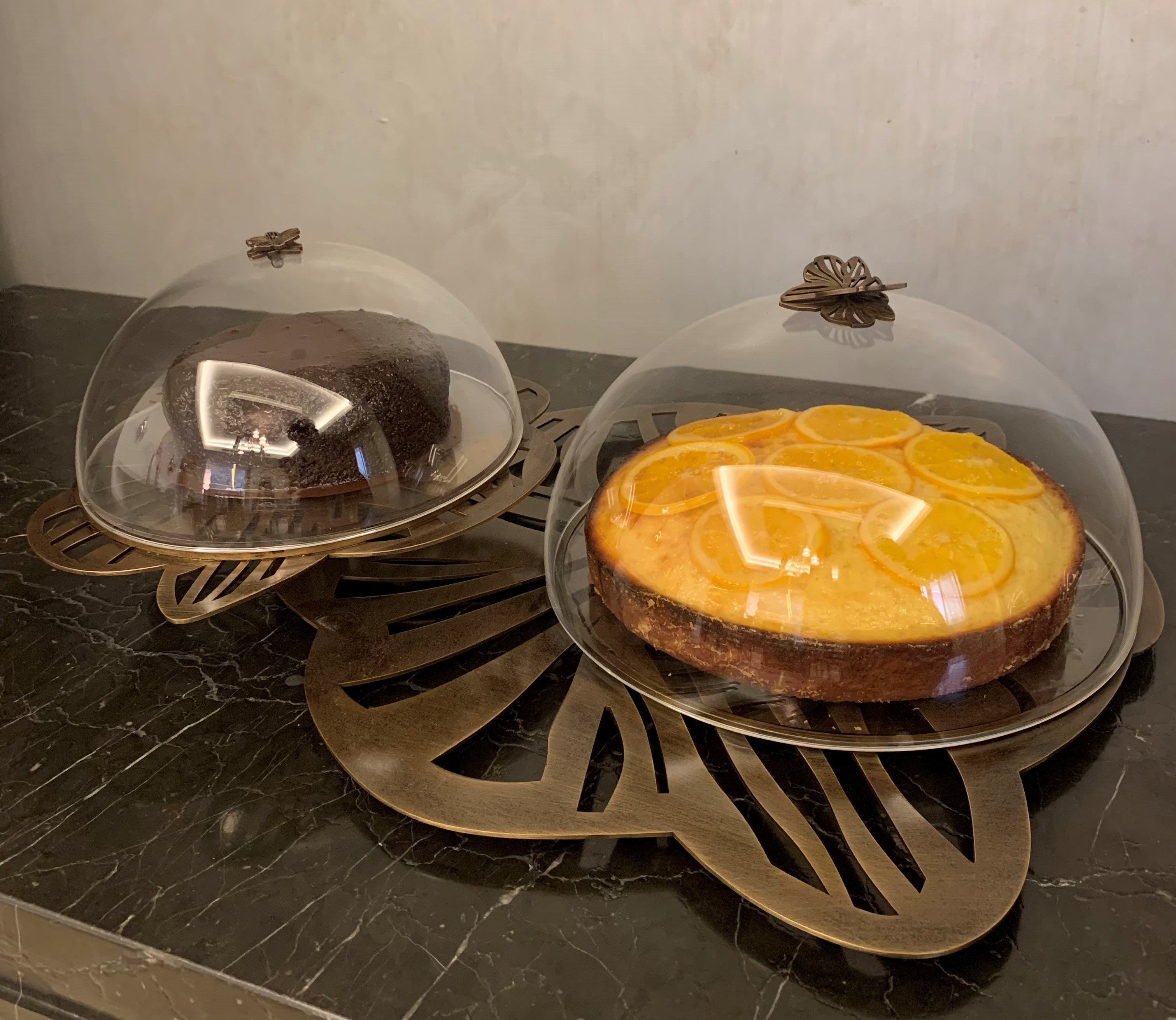 Two Layers Brass Cake Stand with Acrylic Cover - The Orchid Collection