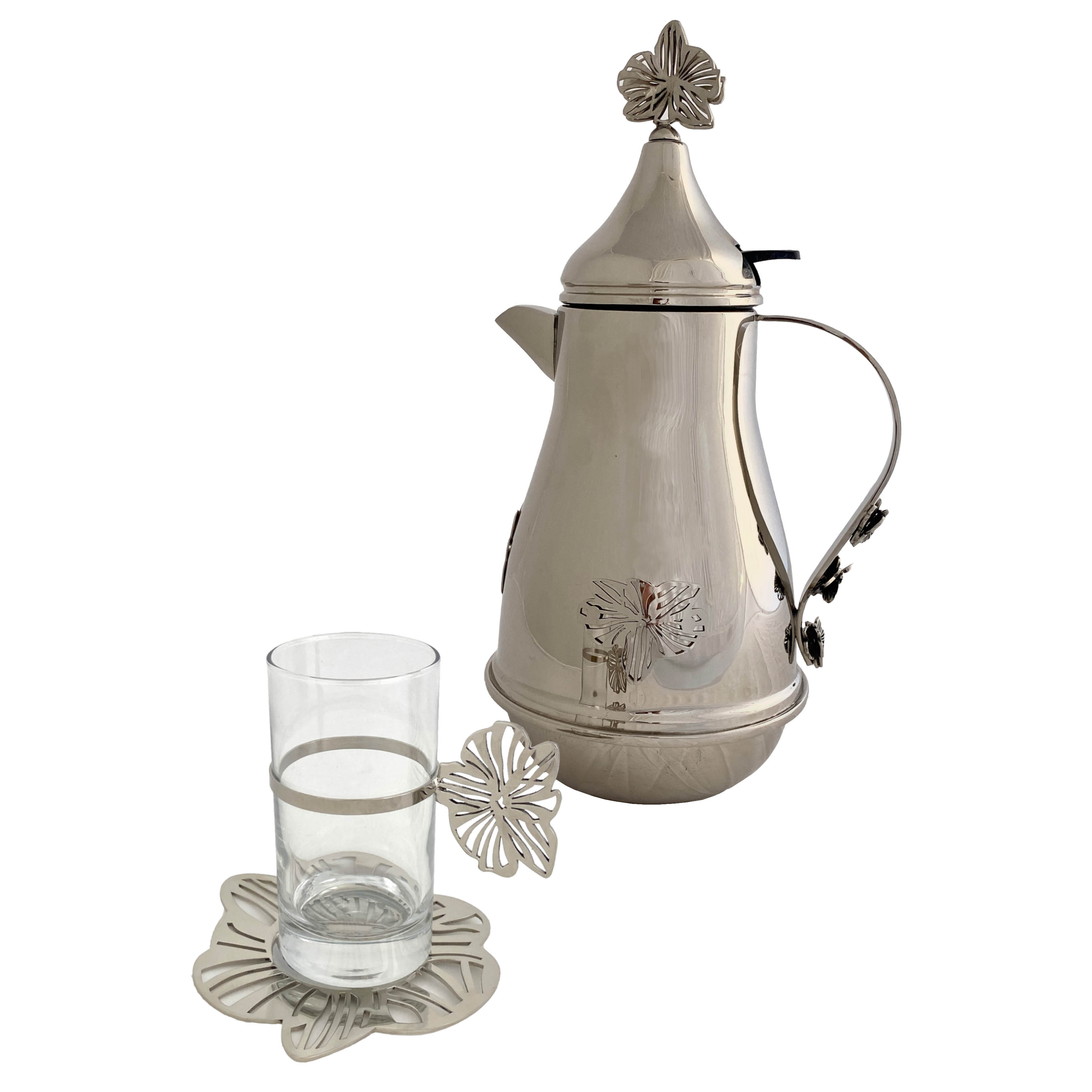 Tea Glass Cup with Brass Orchid Plate (set of 6 Pieces) - The Orchid Collection