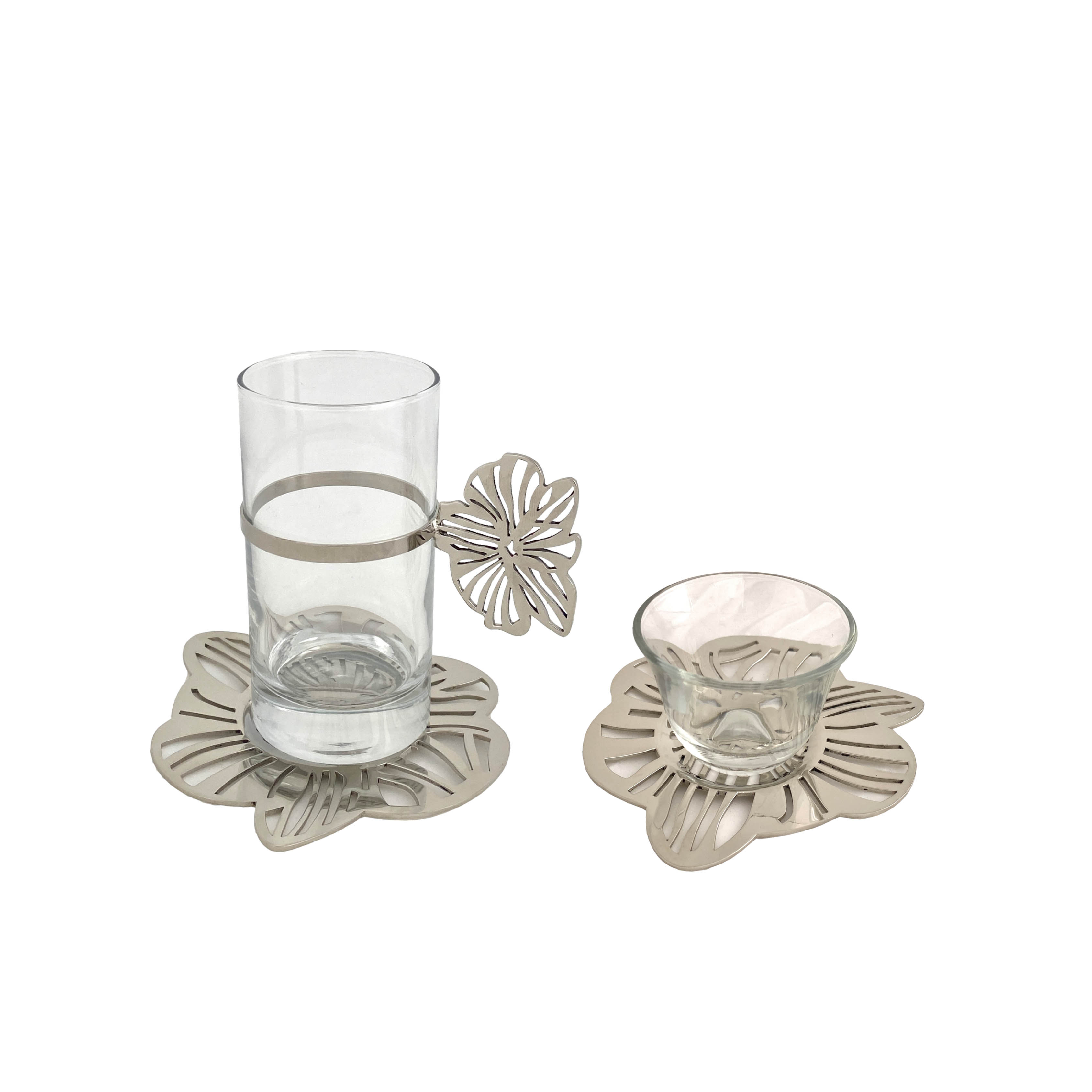 Tea Glass Cup with Brass Orchid Plate (set of 6 Pieces) - The Orchid Collection