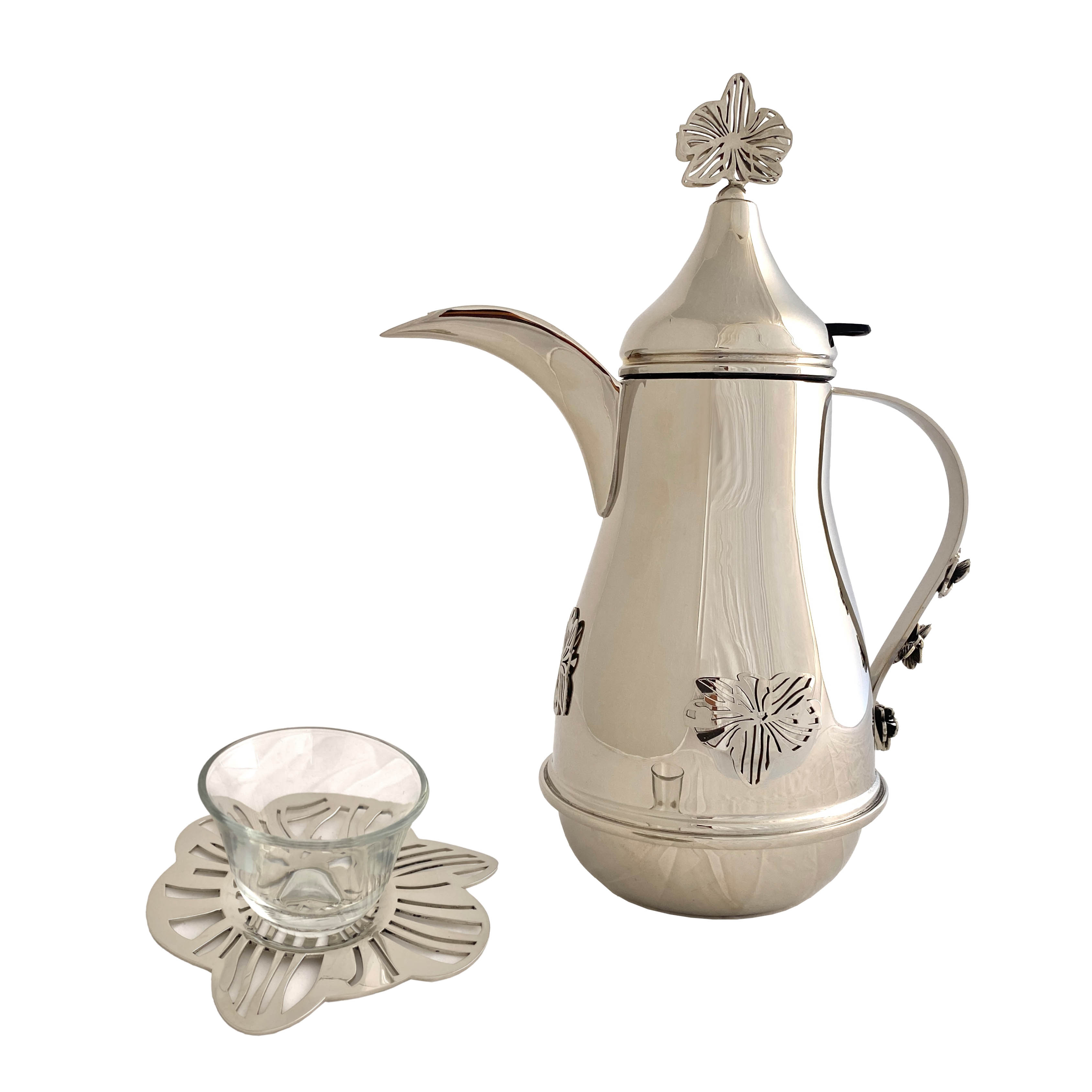 Coffee Glass Cup with Brass Orchid Plate (set of 6 Pieces) - The Orchid Collection