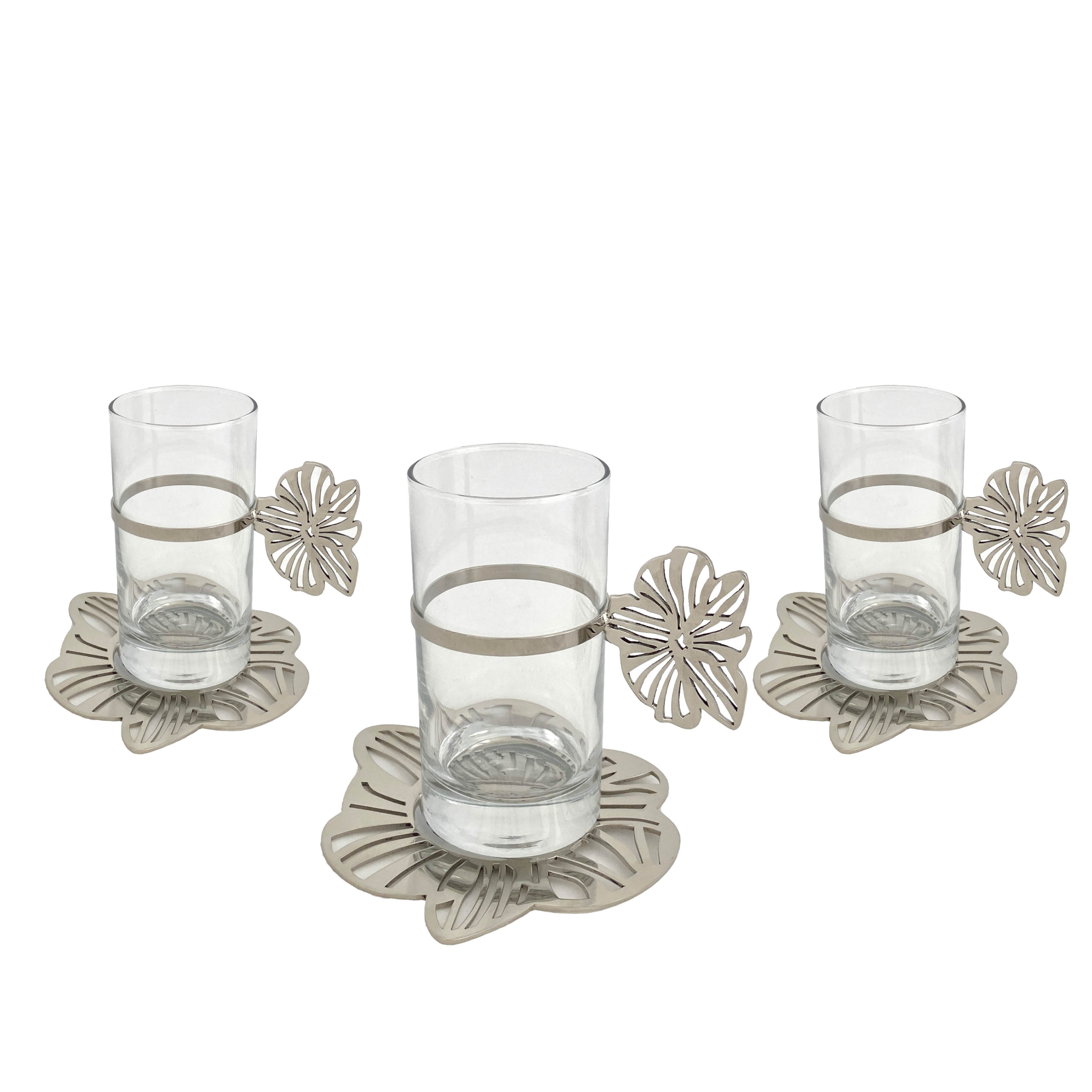 Tea Glass Cup with Brass Orchid Plate (set of 6 Pieces) - The Orchid Collection