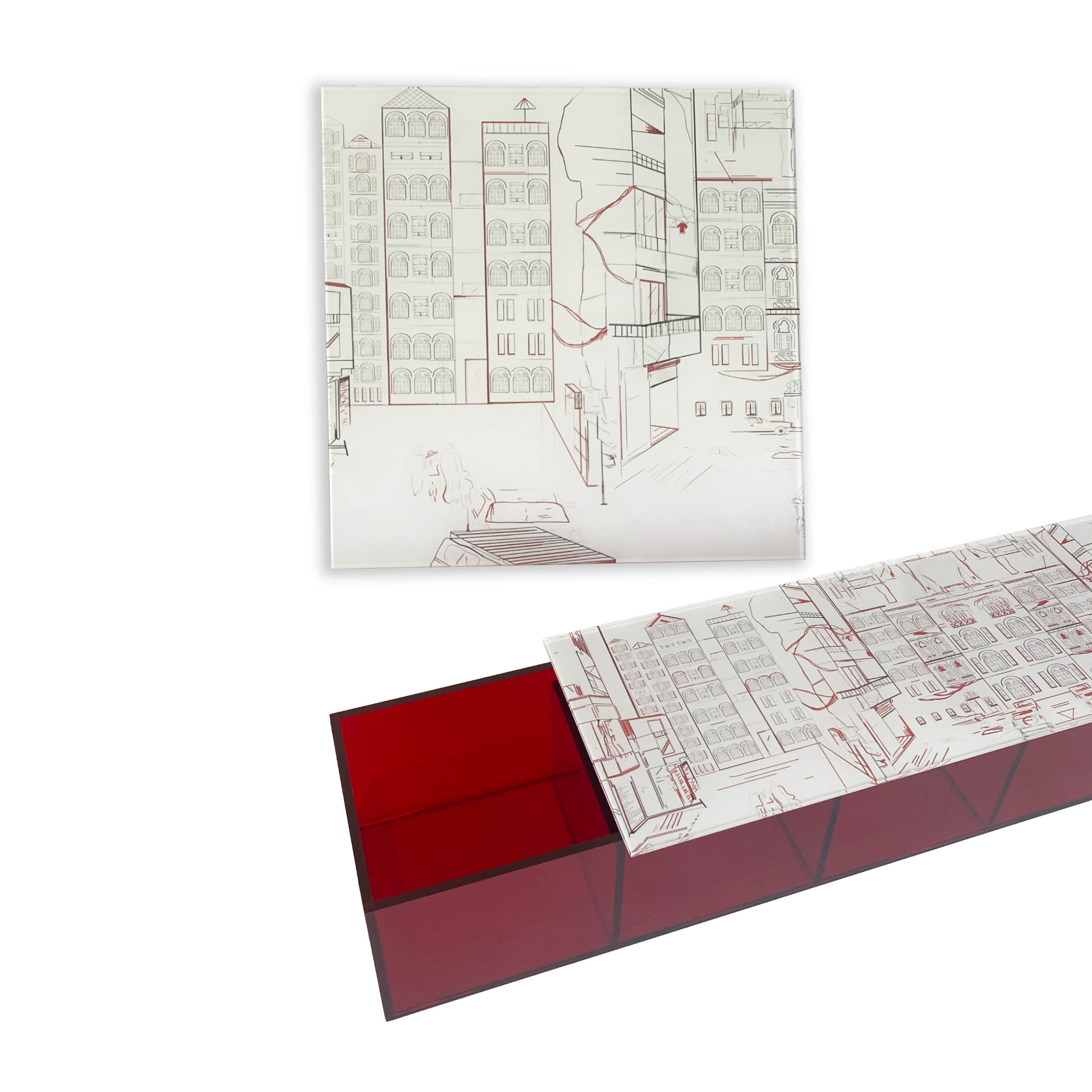 Square Acrylic Box with Beirut Drawings - The Roots Collection