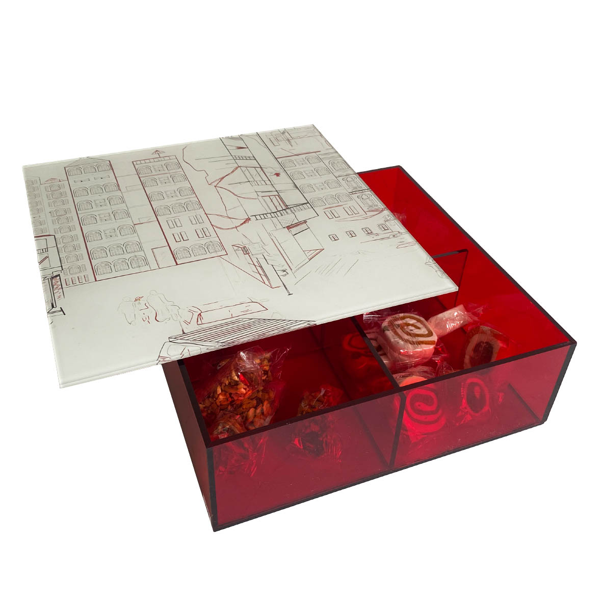 Square Acrylic Box with Beirut Drawings - The Roots Collection