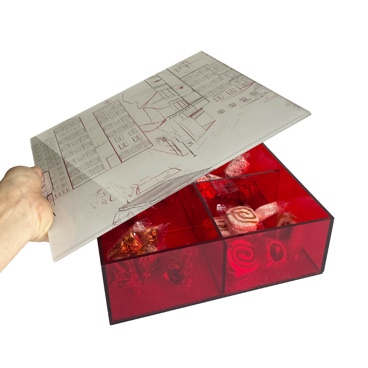 Square Acrylic Box with Beirut Drawings - The Roots Collection