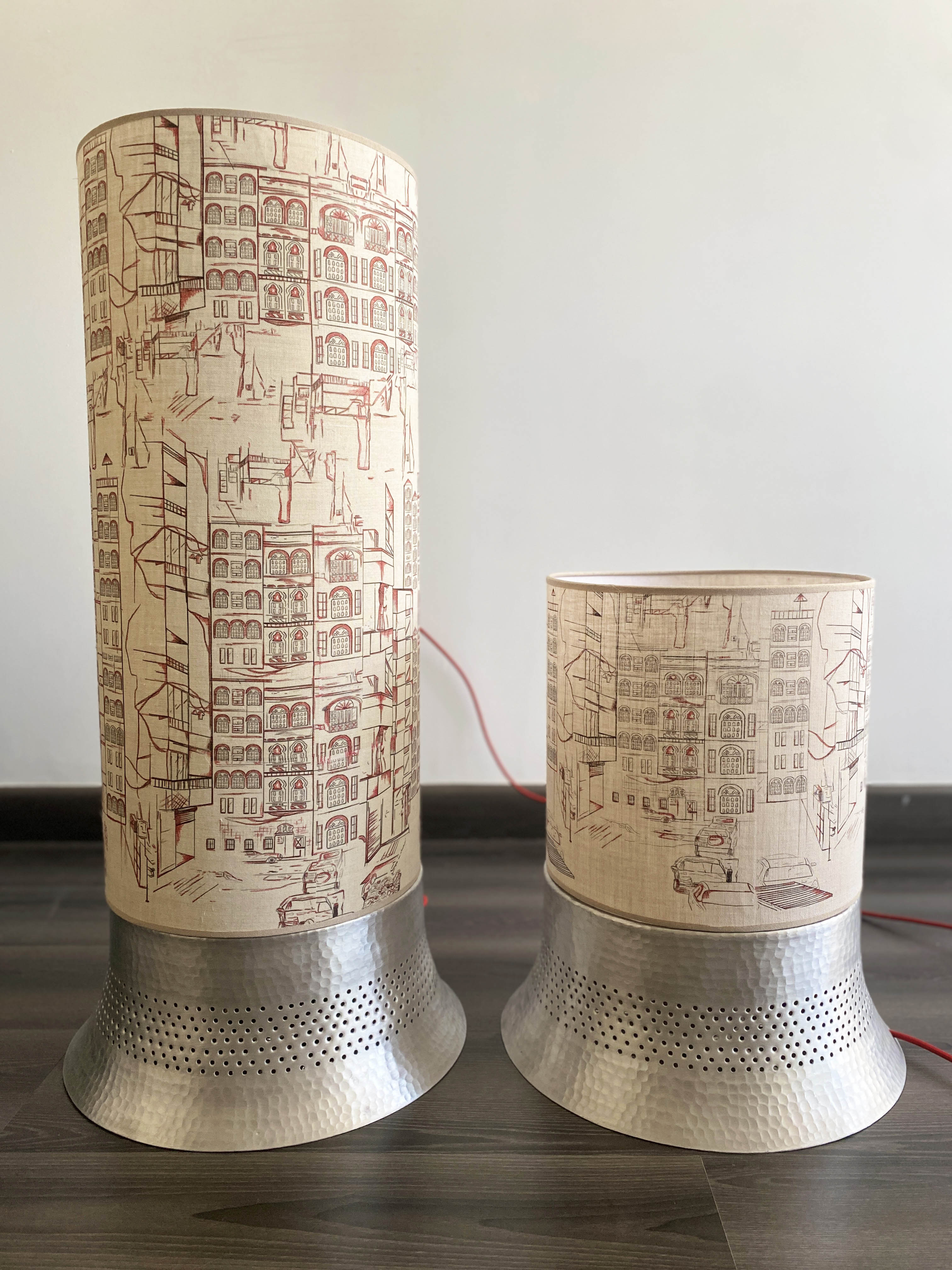 Table Lamp with Beirut Drawings on Fabrics Large - The Roots Collection