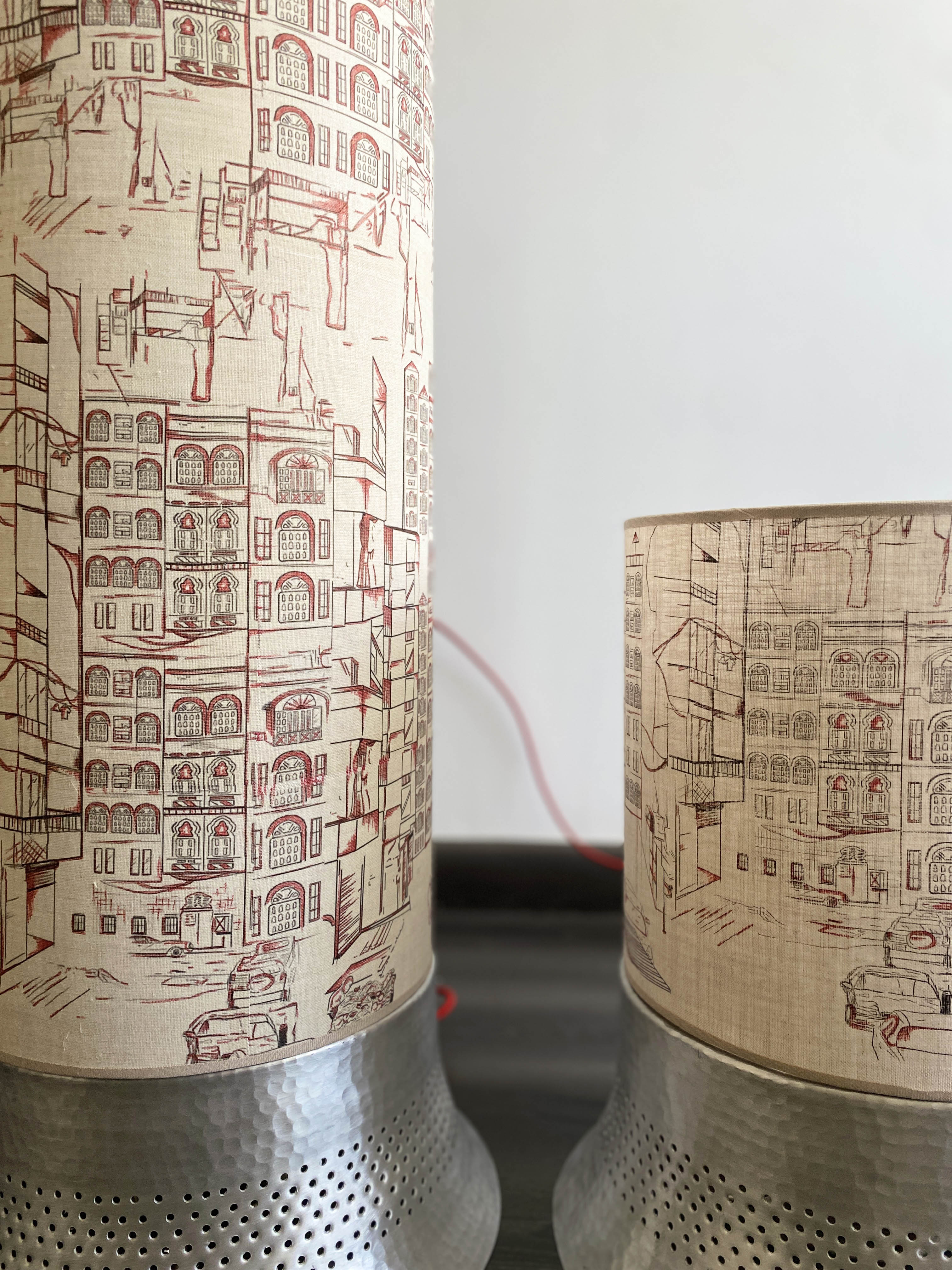 Table Lamp with Beirut Drawings on Fabrics Large - The Roots Collection