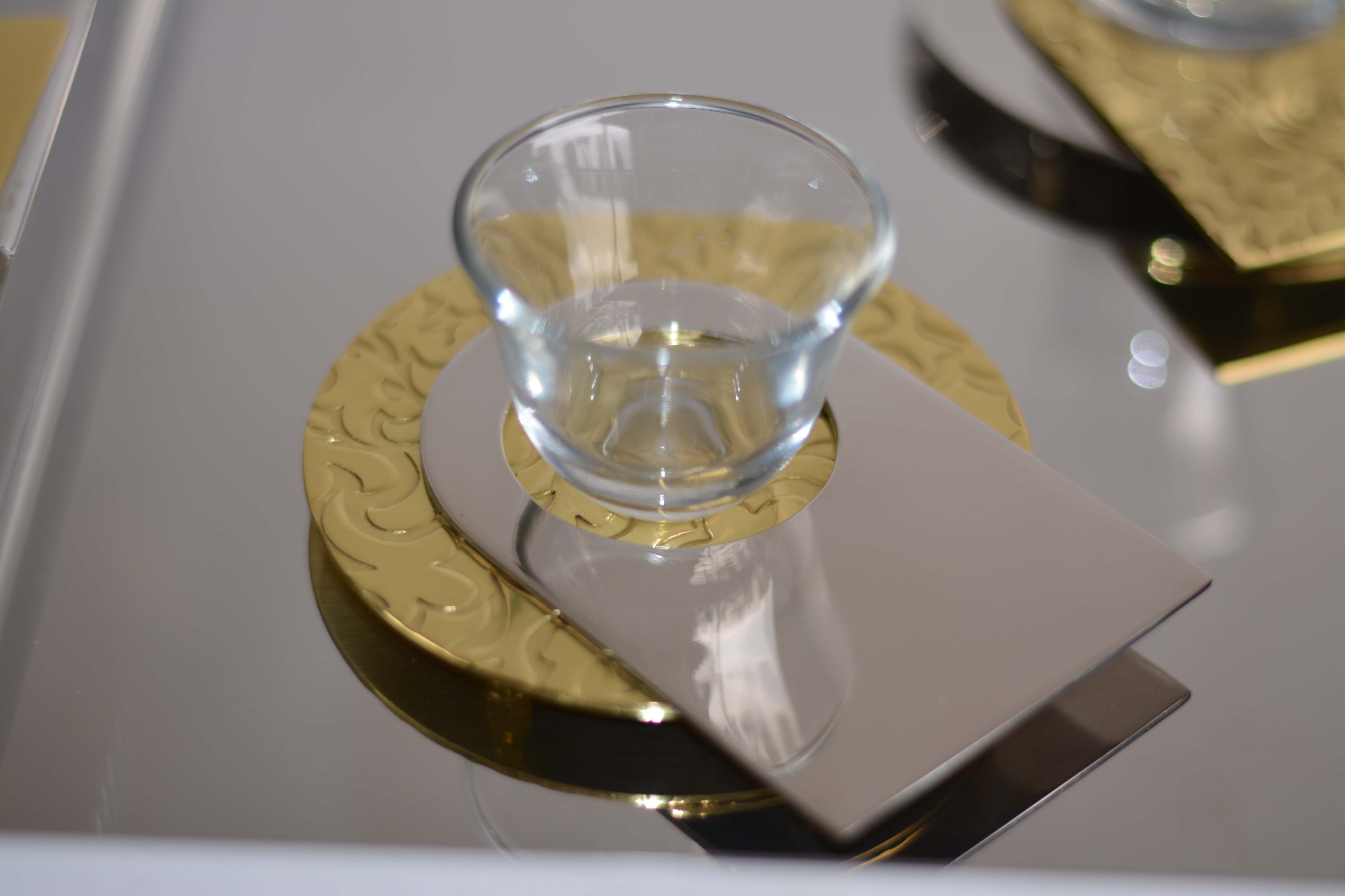 Metal Engraved Plate With Coffee Glass Cup  - Arcade Collection