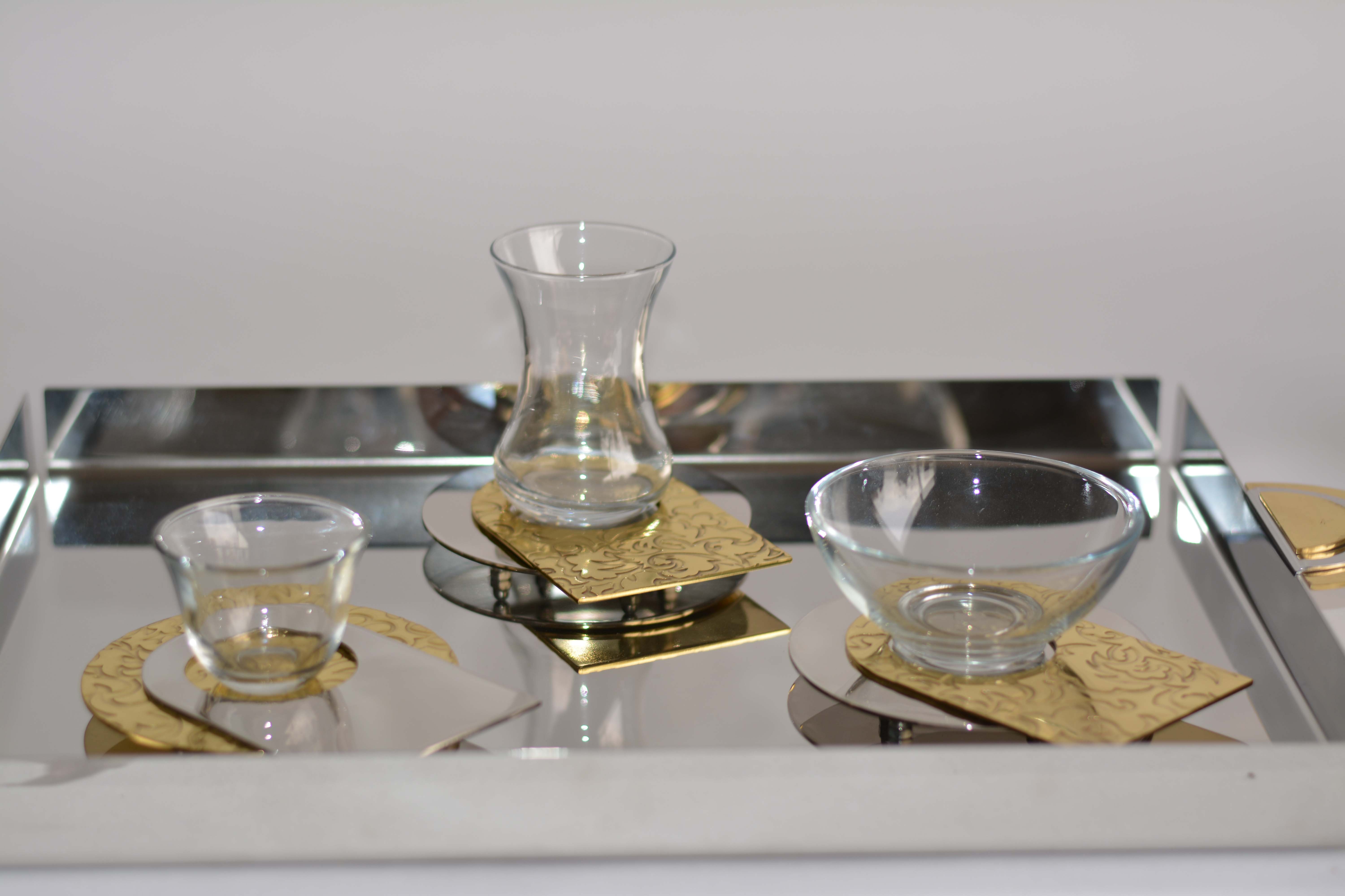 Metal Plain Plate With Coffee Glass Cup - Arcade Collection