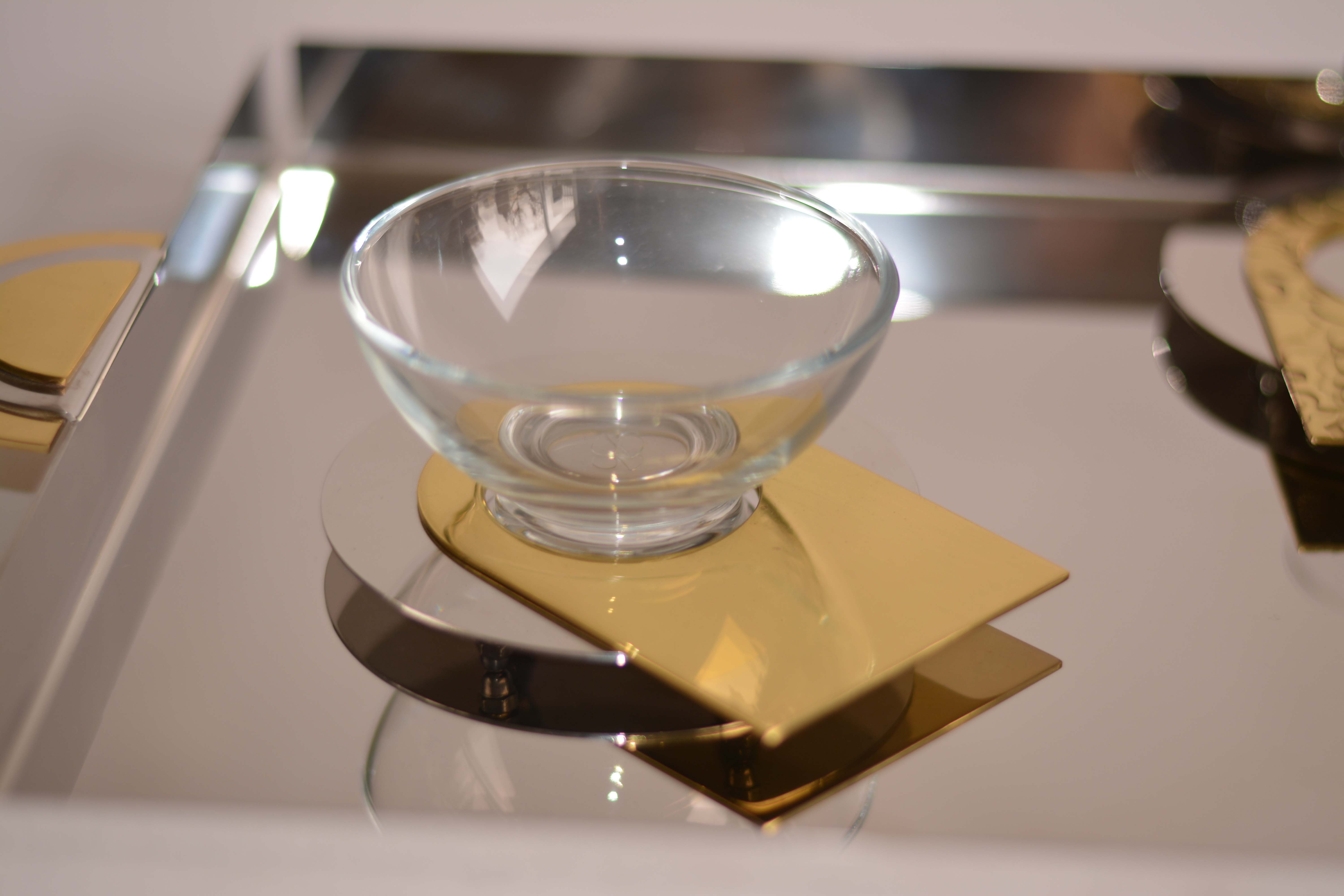 Metal Plain Plate With Bowl Glass Cup - Arcade Collection