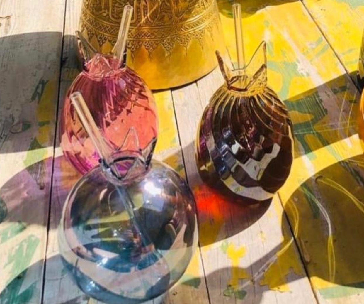 Crystal Handmade Pomegranate Juice Cup With Straw - Crystal Collection