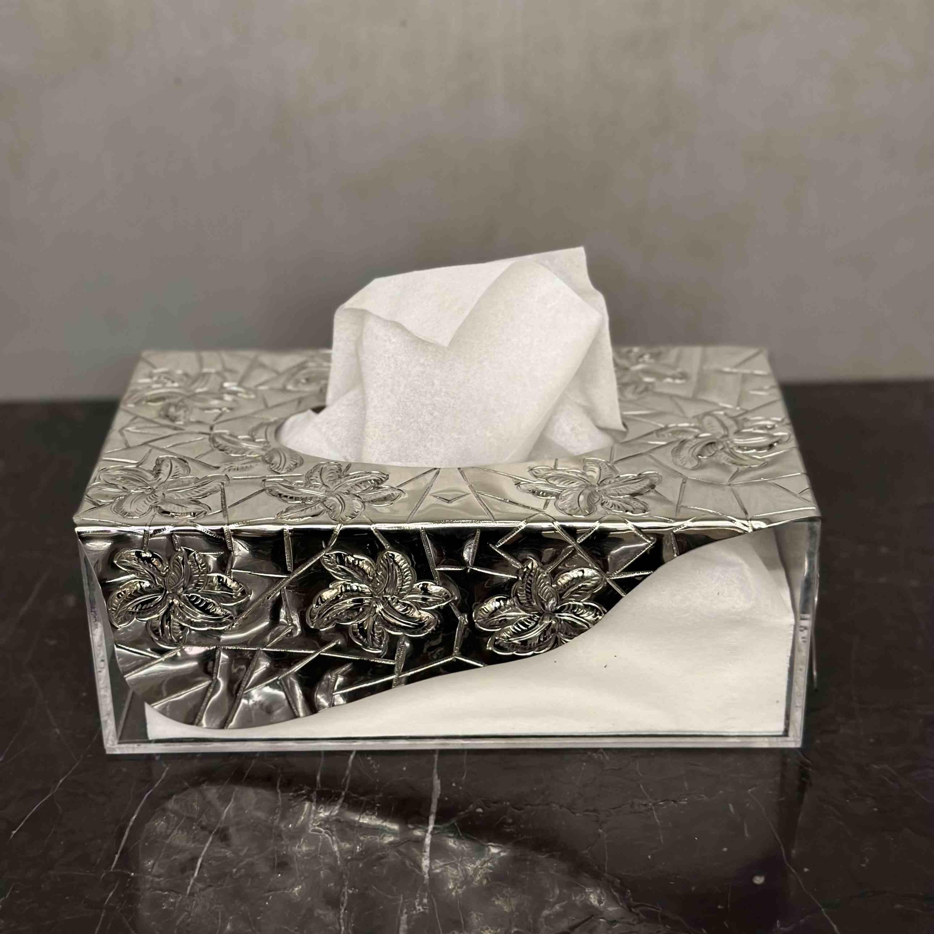 Acrylic Tissue Box with Brass Signature Pattern