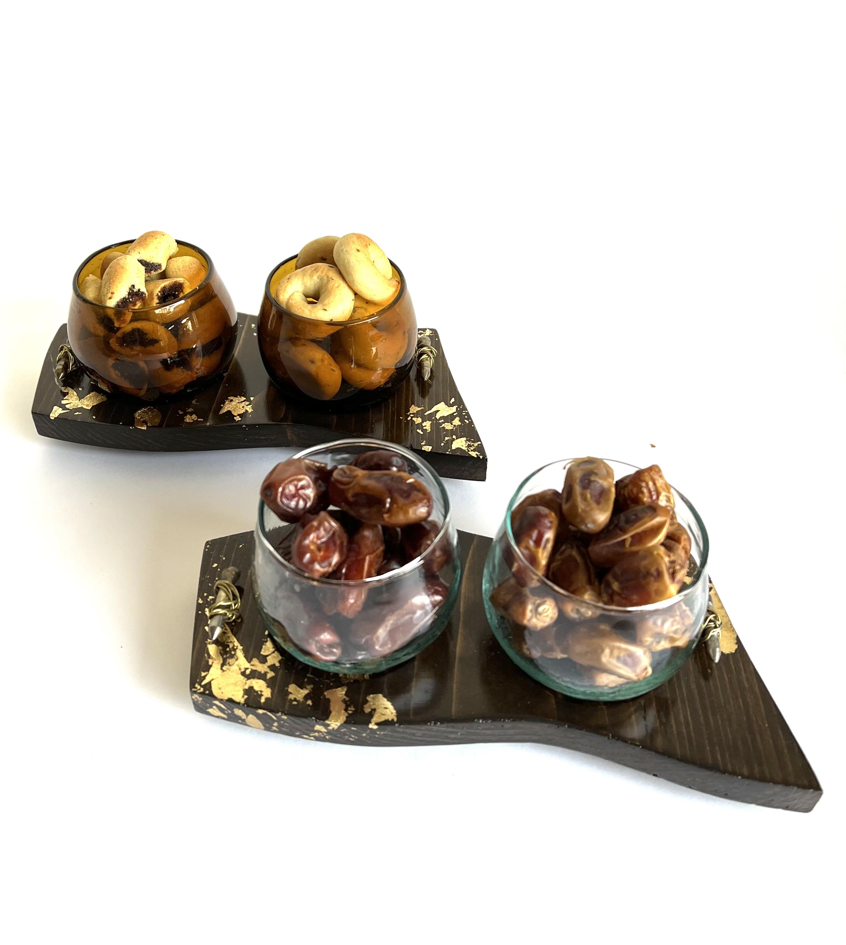Wooden Plate with Glass Bowls