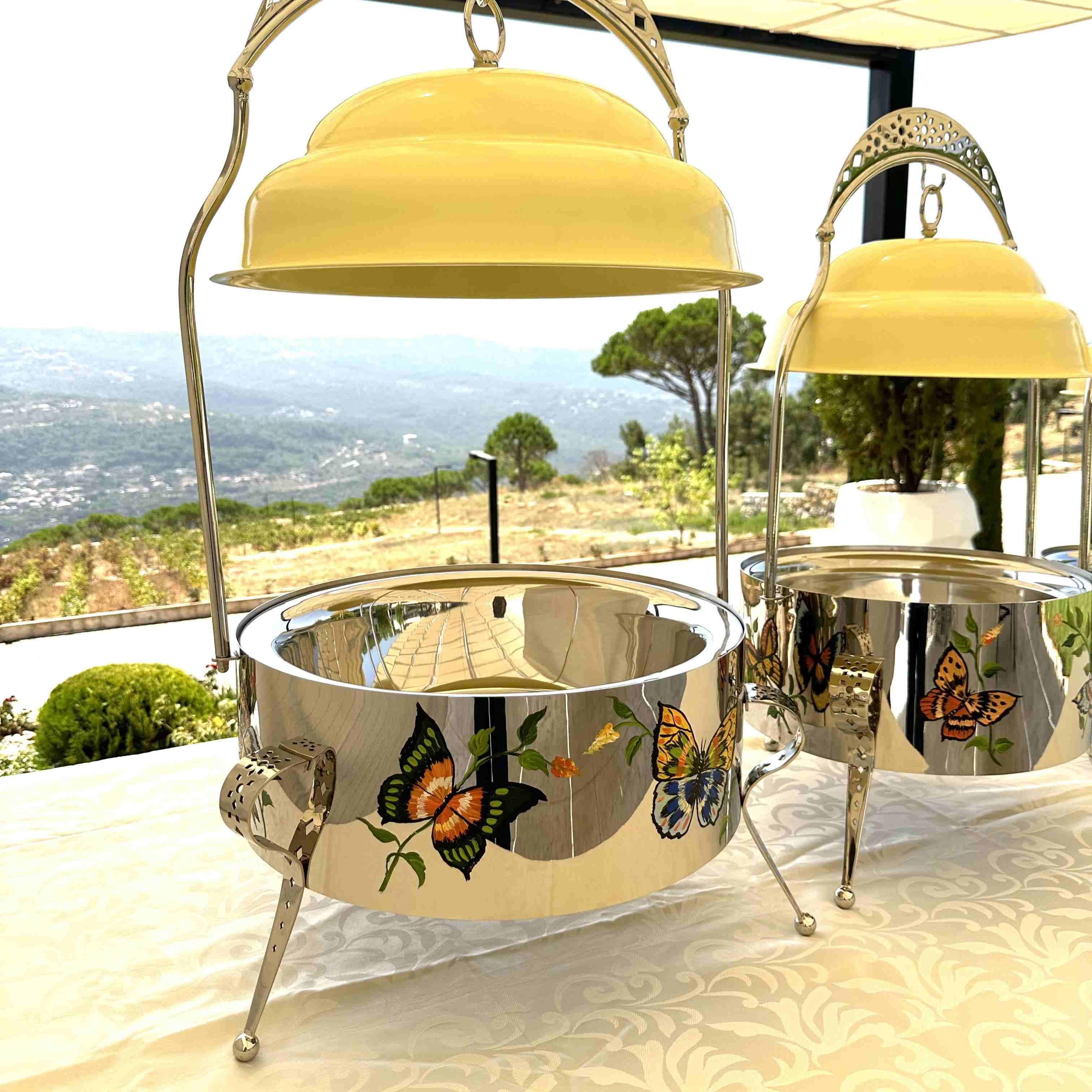 Brass hand painted Warmer with stand