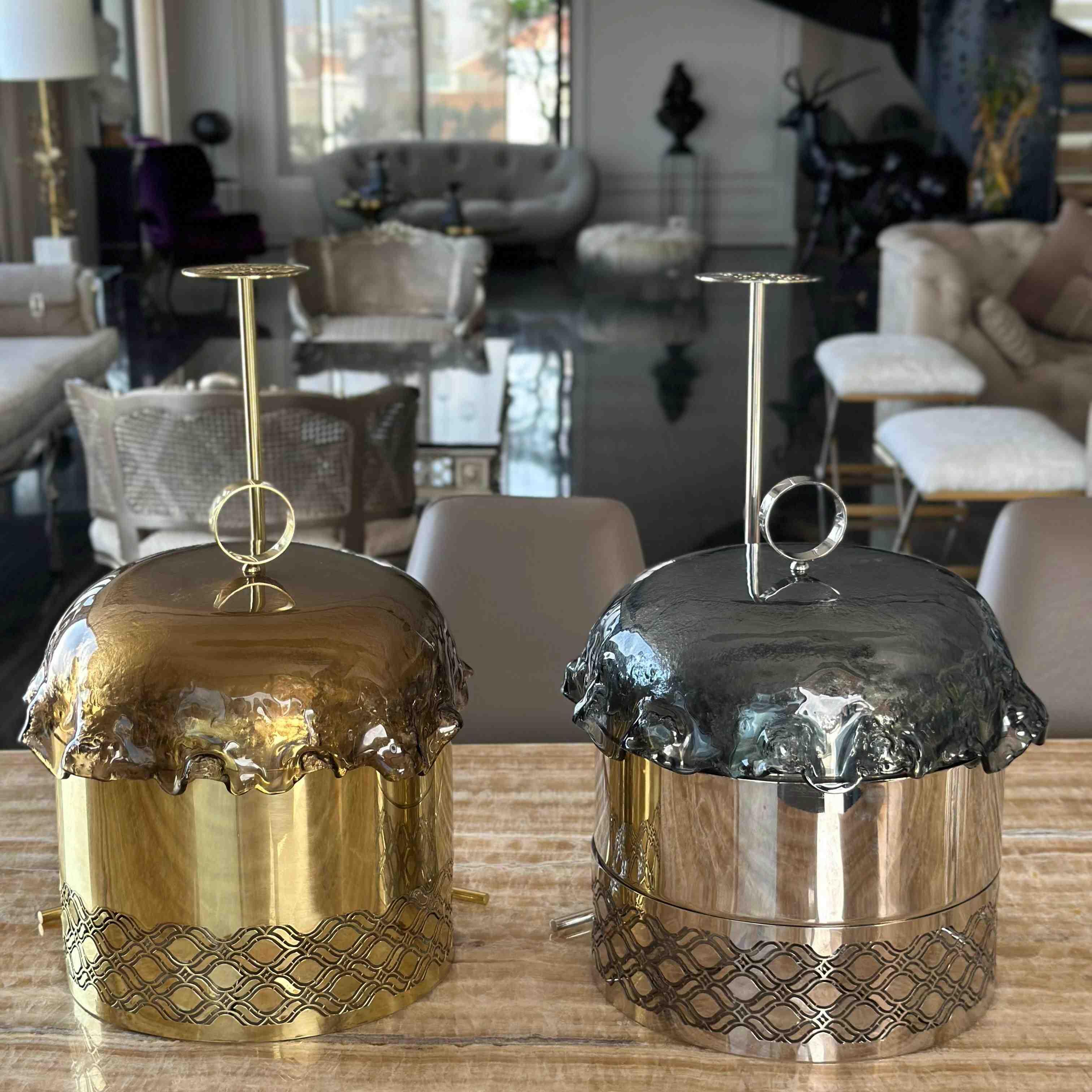 Brass Warmer with Glass Cover