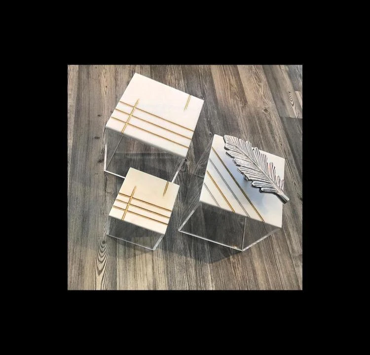 Acrylic Box with Engraved Marble Cover - Feather Collection